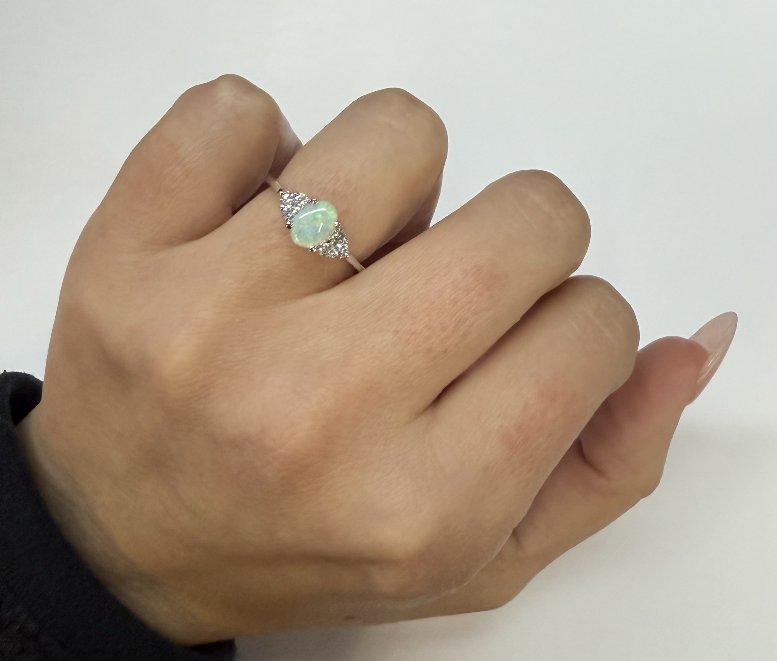 14k White Gold Genuine .58 Cttw Opal & Diamond Ring - Image 18