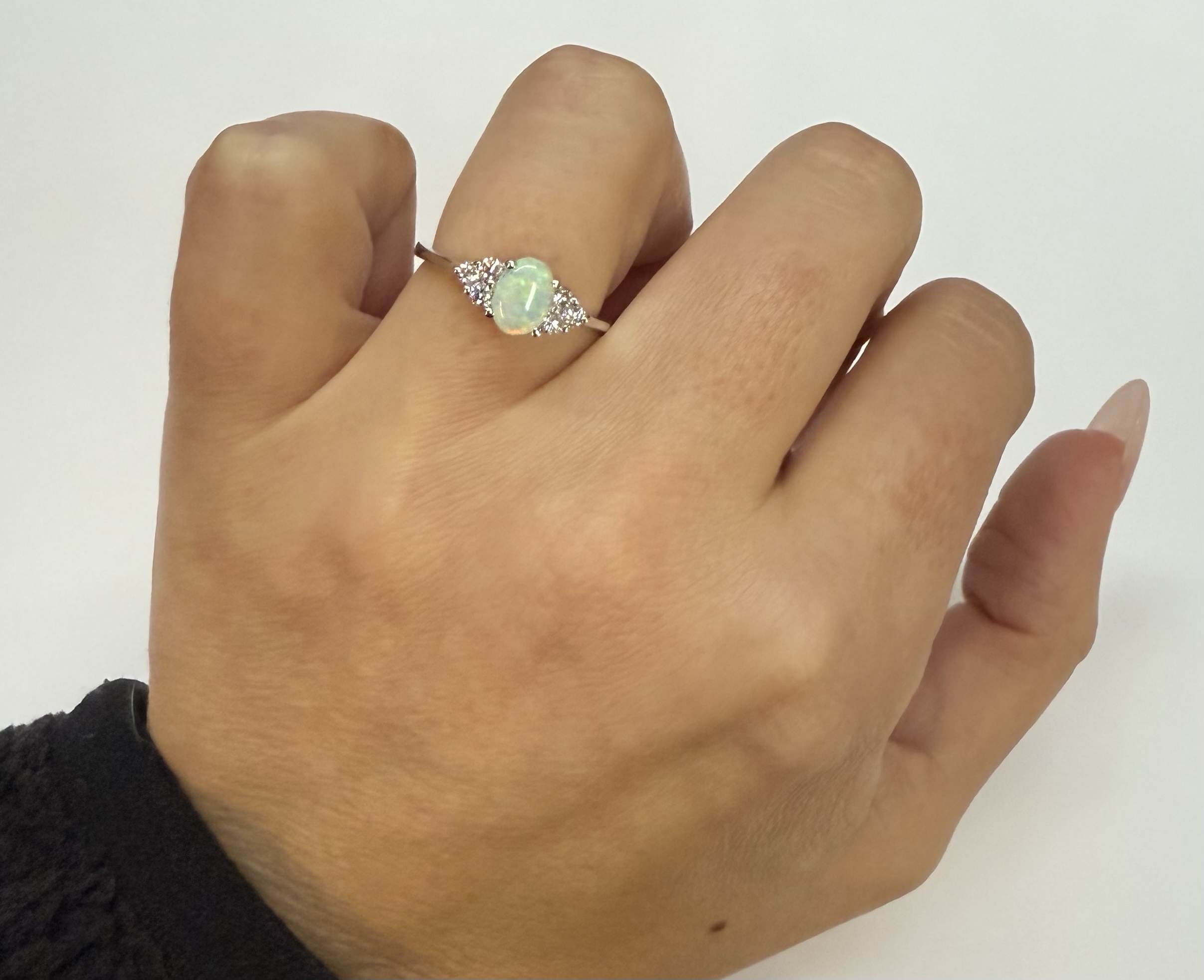 14k White Gold Genuine .58 Cttw Opal & Diamond Ring - Image 13