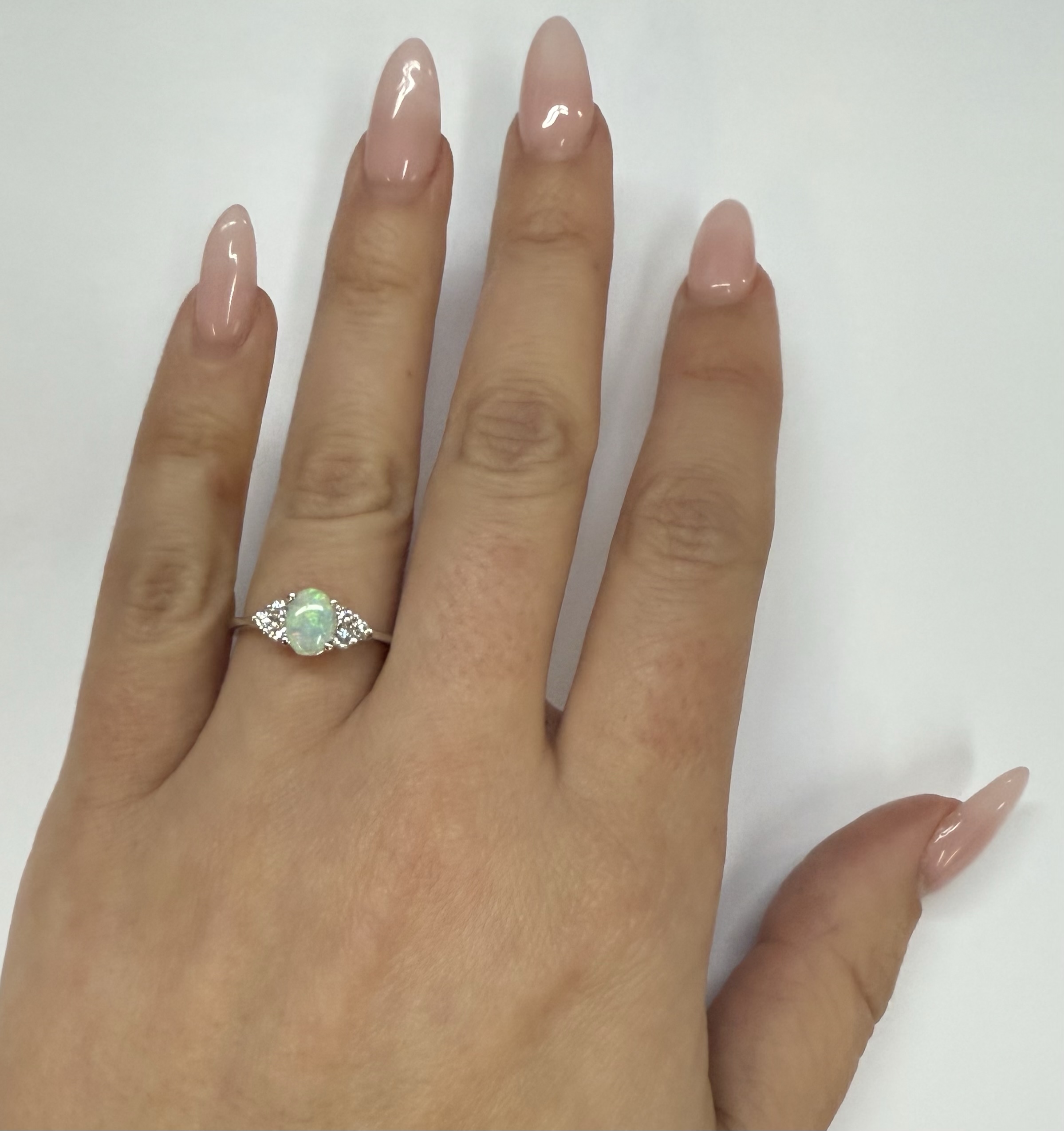 14k White Gold Genuine .58 Cttw Opal & Diamond Ring - Image 11