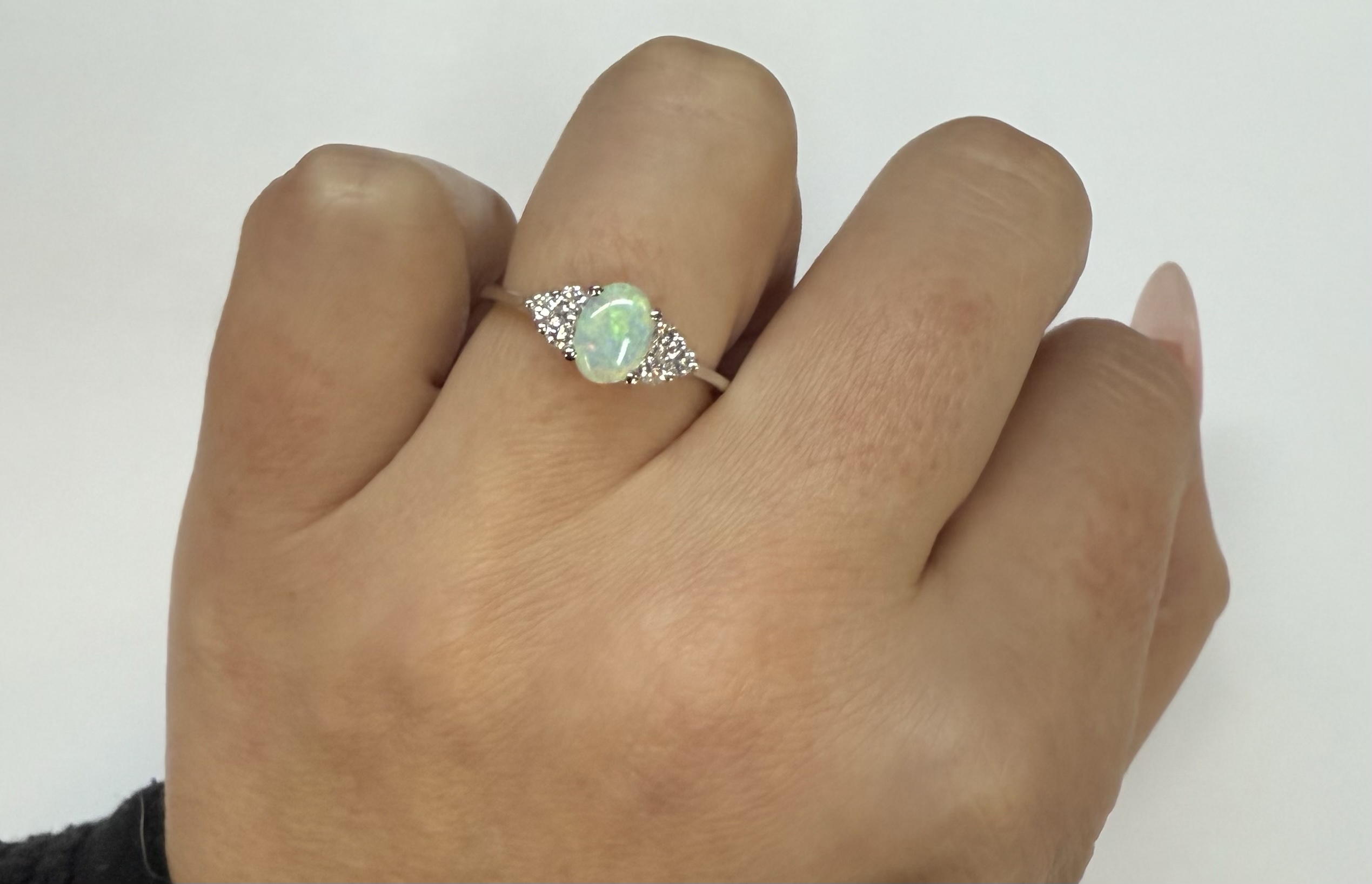 14k White Gold Genuine .58 Cttw Opal & Diamond Ring - Image 9