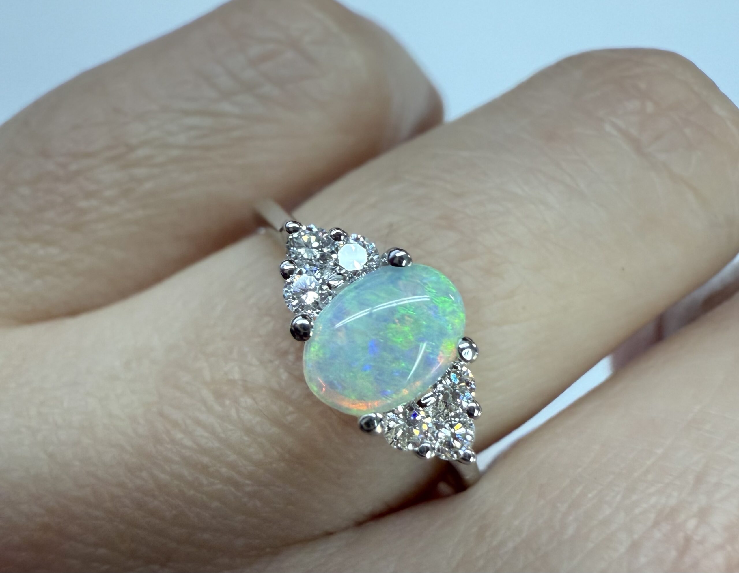 14k White Gold Genuine .58 Cttw Opal & Diamond Ring - Image 2