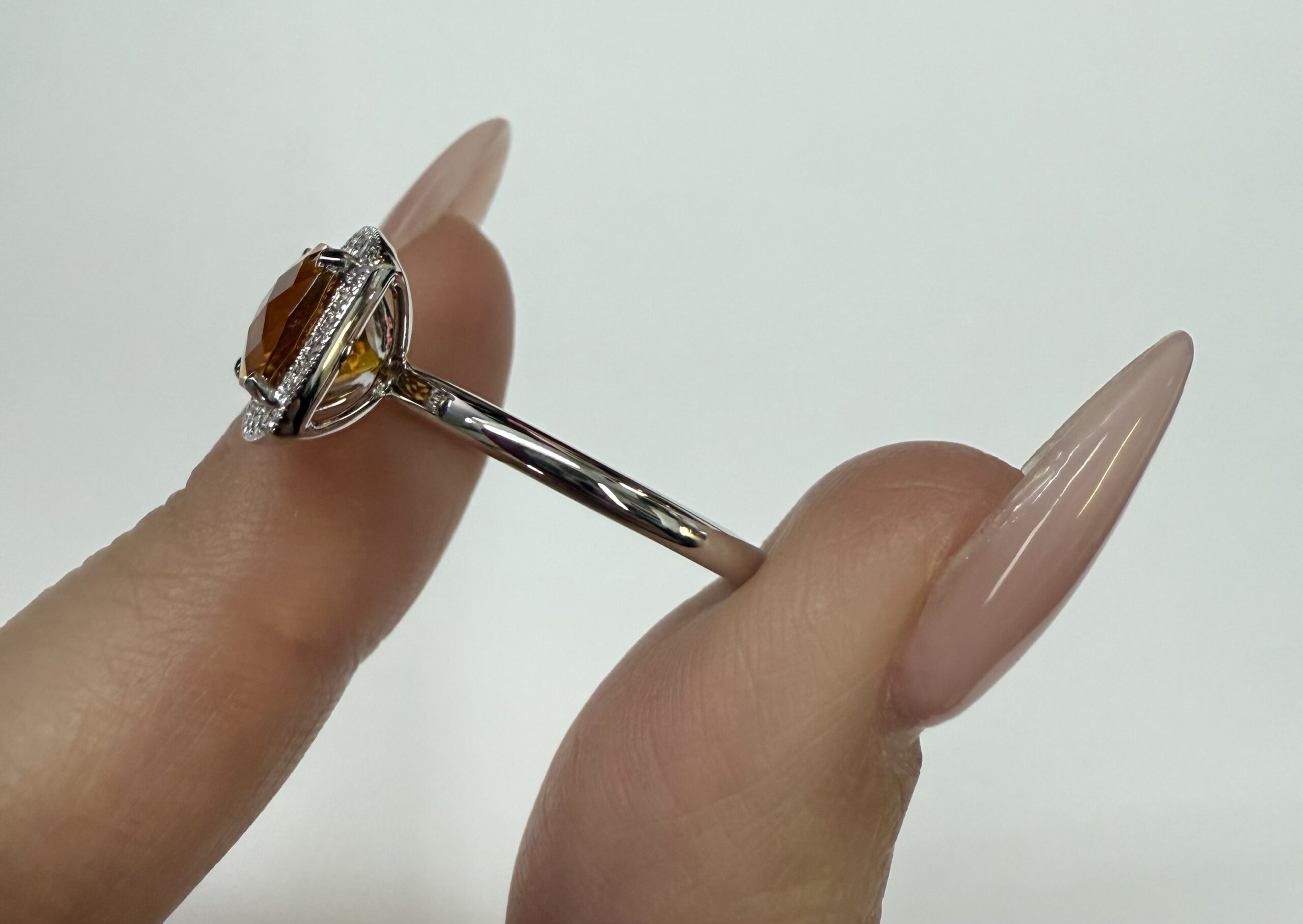 14k White Gold Genuine 1.40 Cttw Cushion Shaped Citrine & Diamond Halo Ring - Image 8