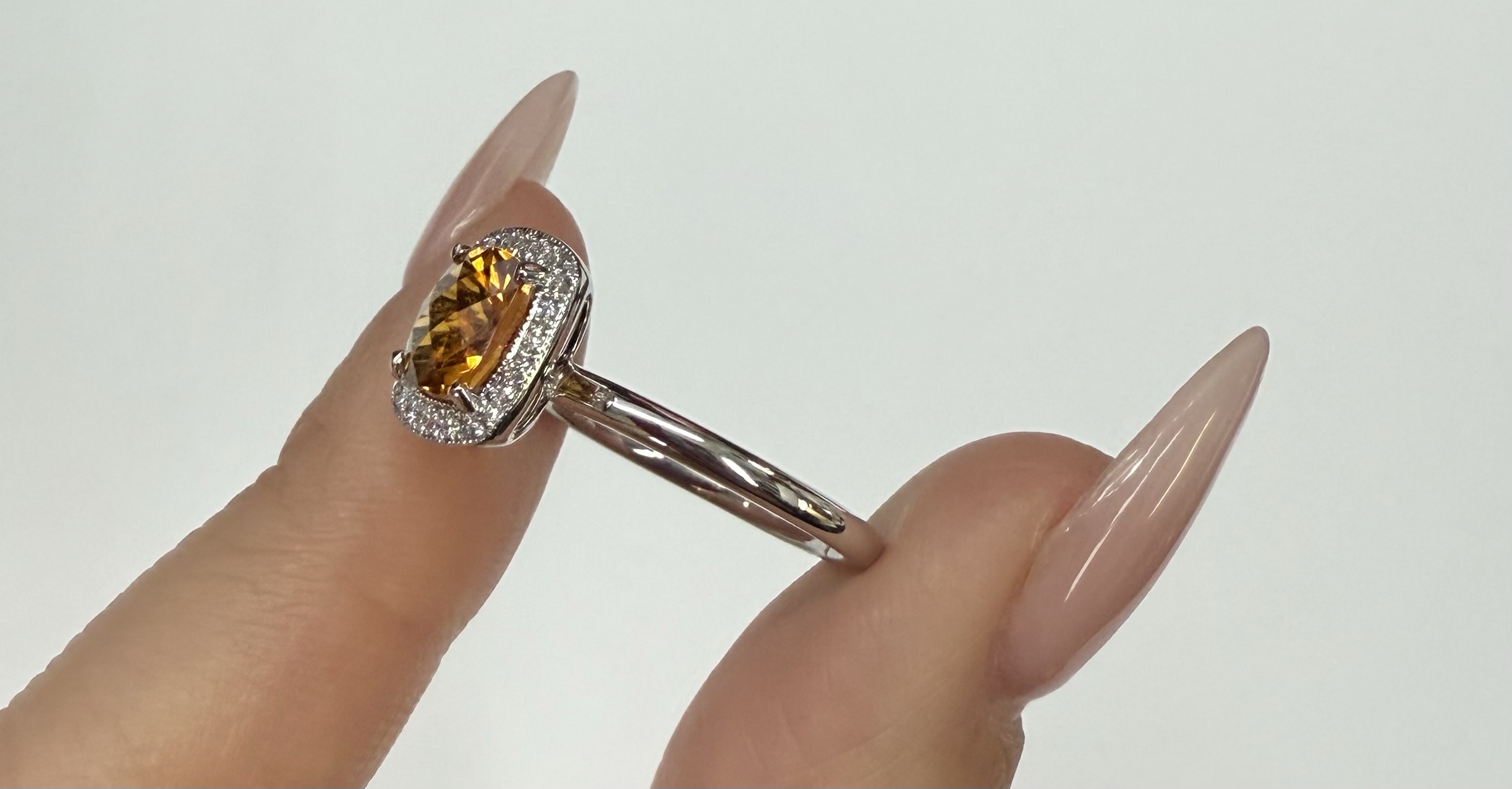 14k White Gold Genuine 1.40 Cttw Cushion Shaped Citrine & Diamond Halo Ring - Image 5