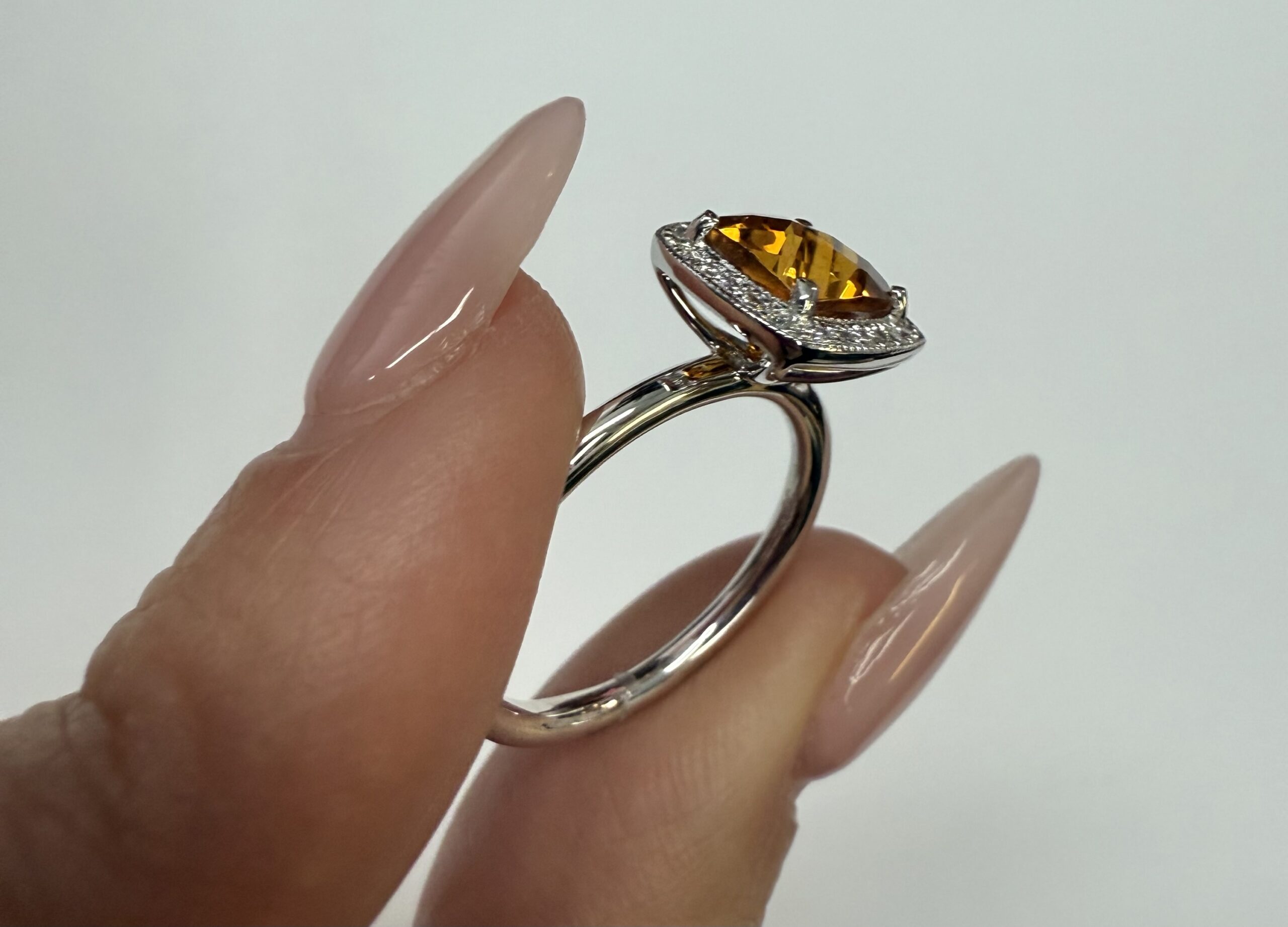 14k White Gold Genuine 1.40 Cttw Cushion Shaped Citrine & Diamond Halo Ring - Image 11
