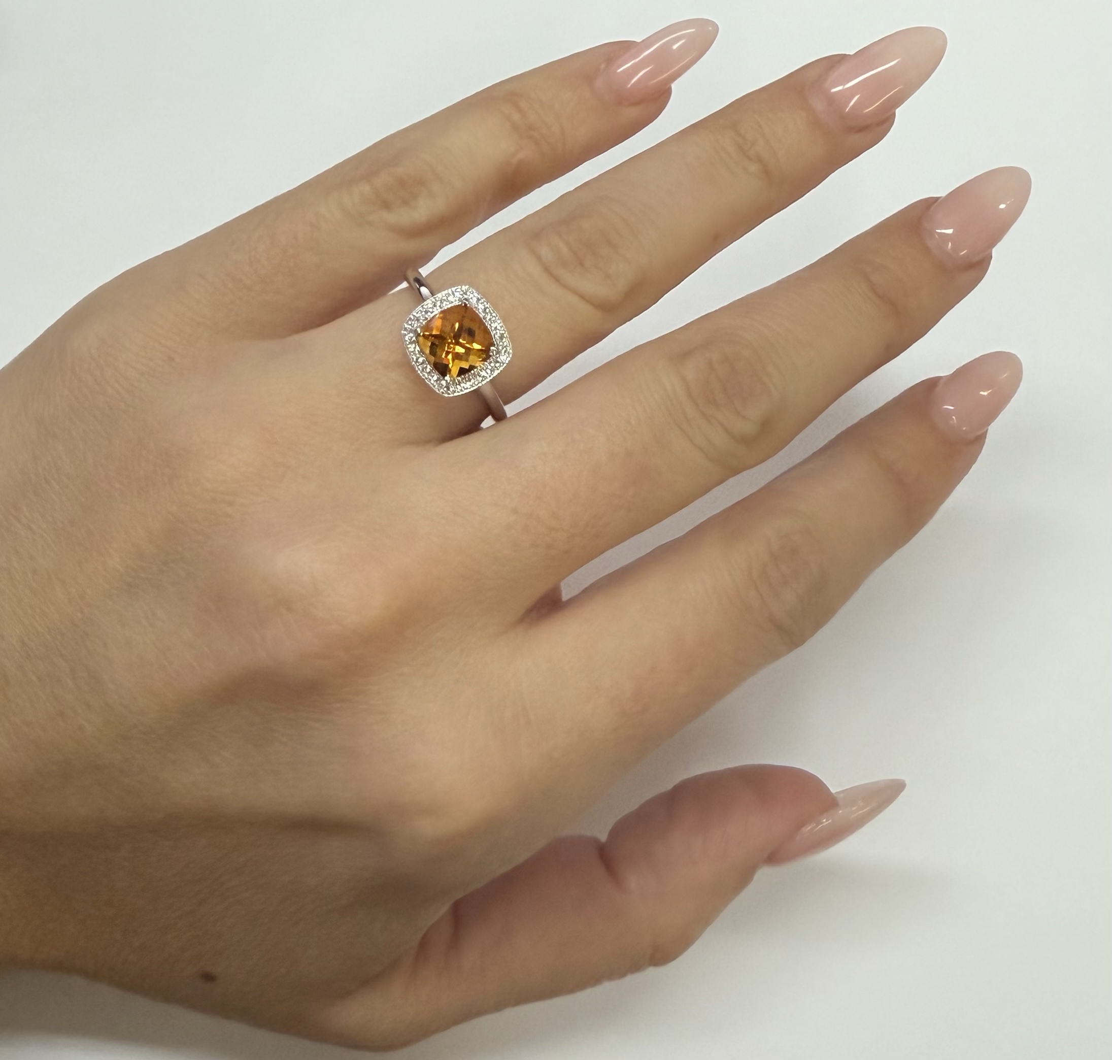 14k White Gold Genuine 1.40 Cttw Cushion Shaped Citrine & Diamond Halo Ring - Image 19