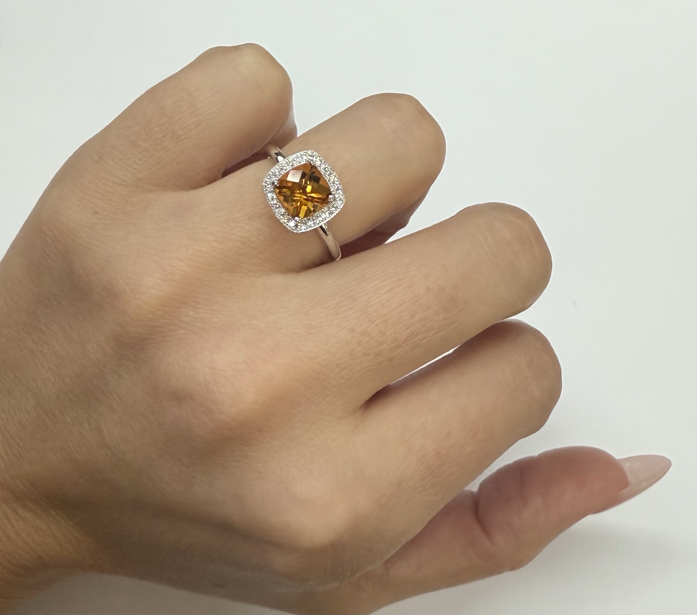 14k White Gold Genuine 1.40 Cttw Cushion Shaped Citrine & Diamond Halo Ring - Image 20