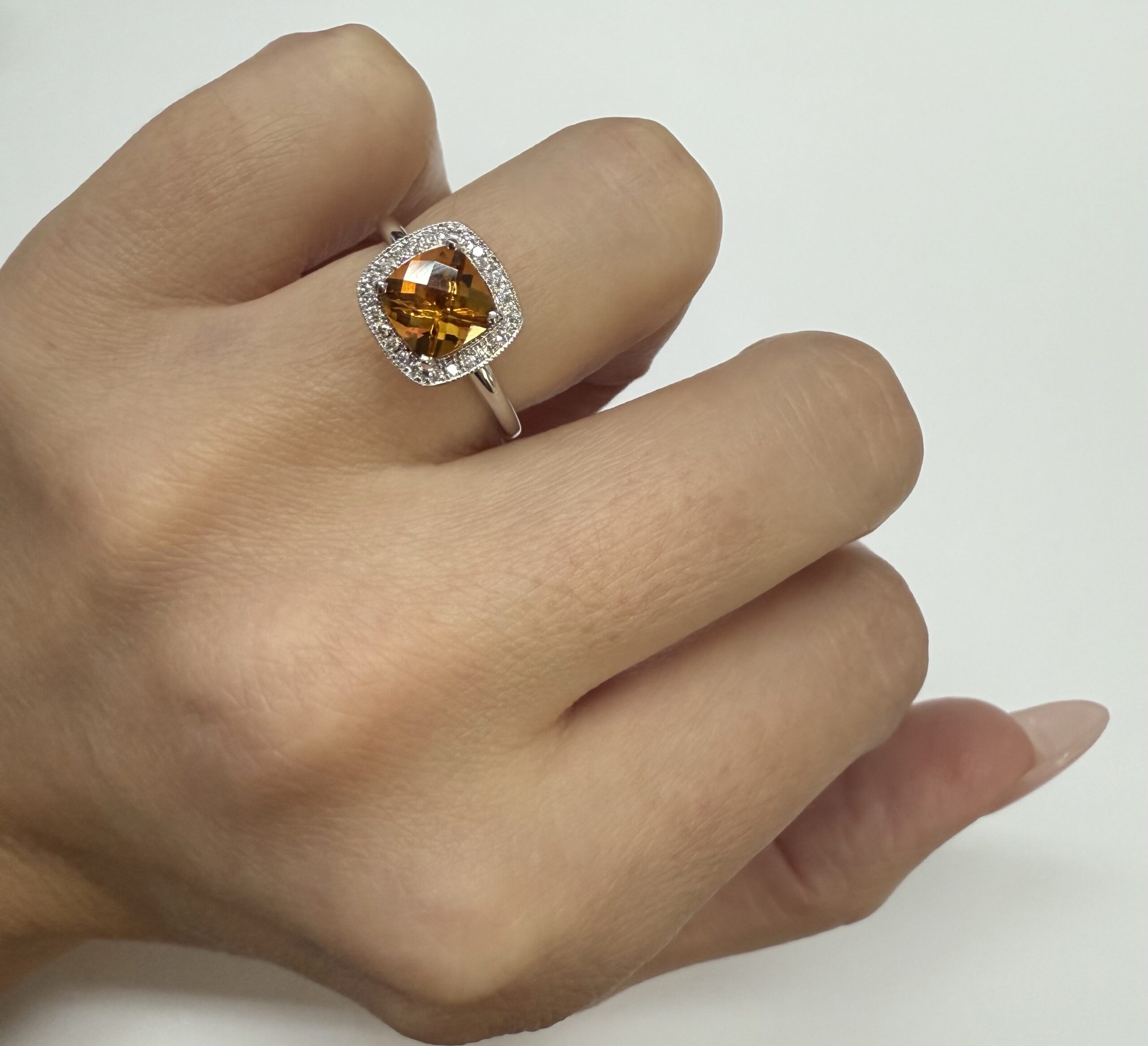 14k White Gold Genuine 1.40 Cttw Cushion Shaped Citrine & Diamond Halo Ring - Image 22