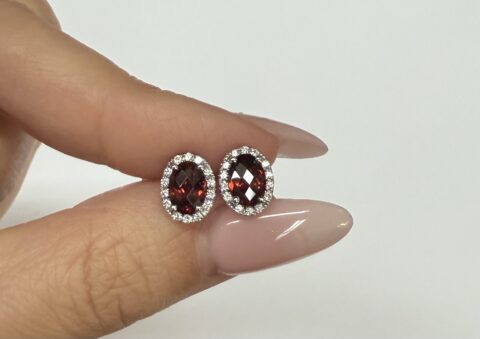 14k White Gold Genuine 2.09 Cttw Garnet & Diamond Halo Stud Earrings