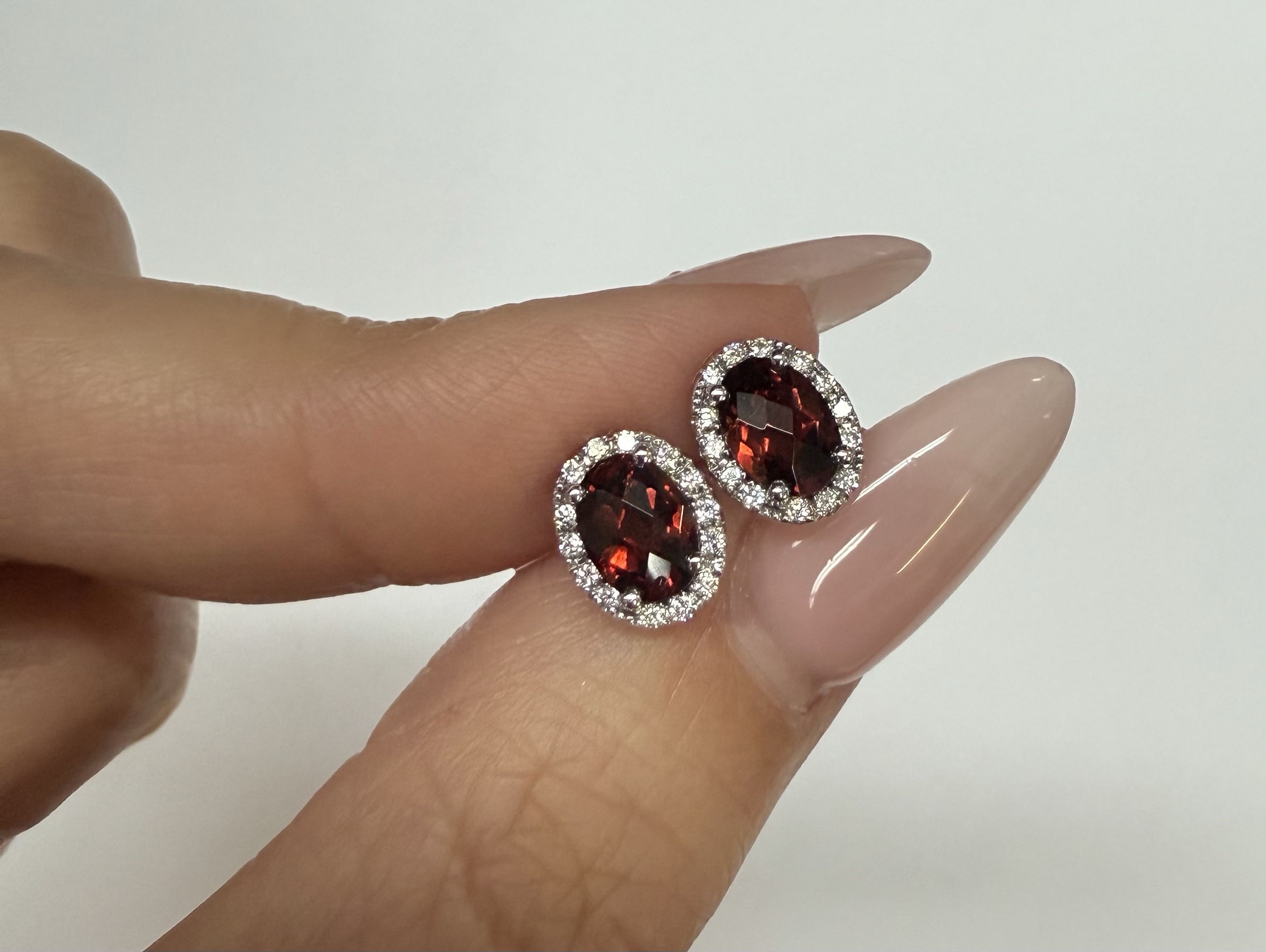 14k White Gold Genuine 2.09 Cttw Garnet & Diamond Halo Stud Earrings - Image 2