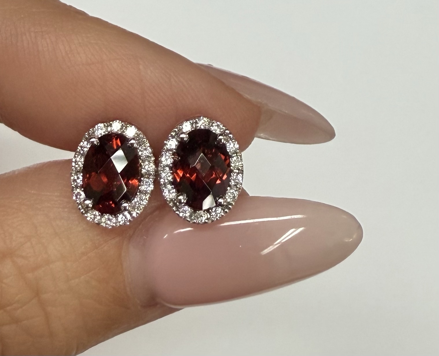 14k White Gold Genuine 2.09 Cttw Garnet & Diamond Halo Stud Earrings - Image 8