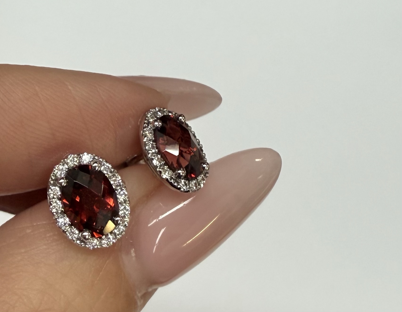 14k White Gold Genuine 2.09 Cttw Garnet & Diamond Halo Stud Earrings - Image 12