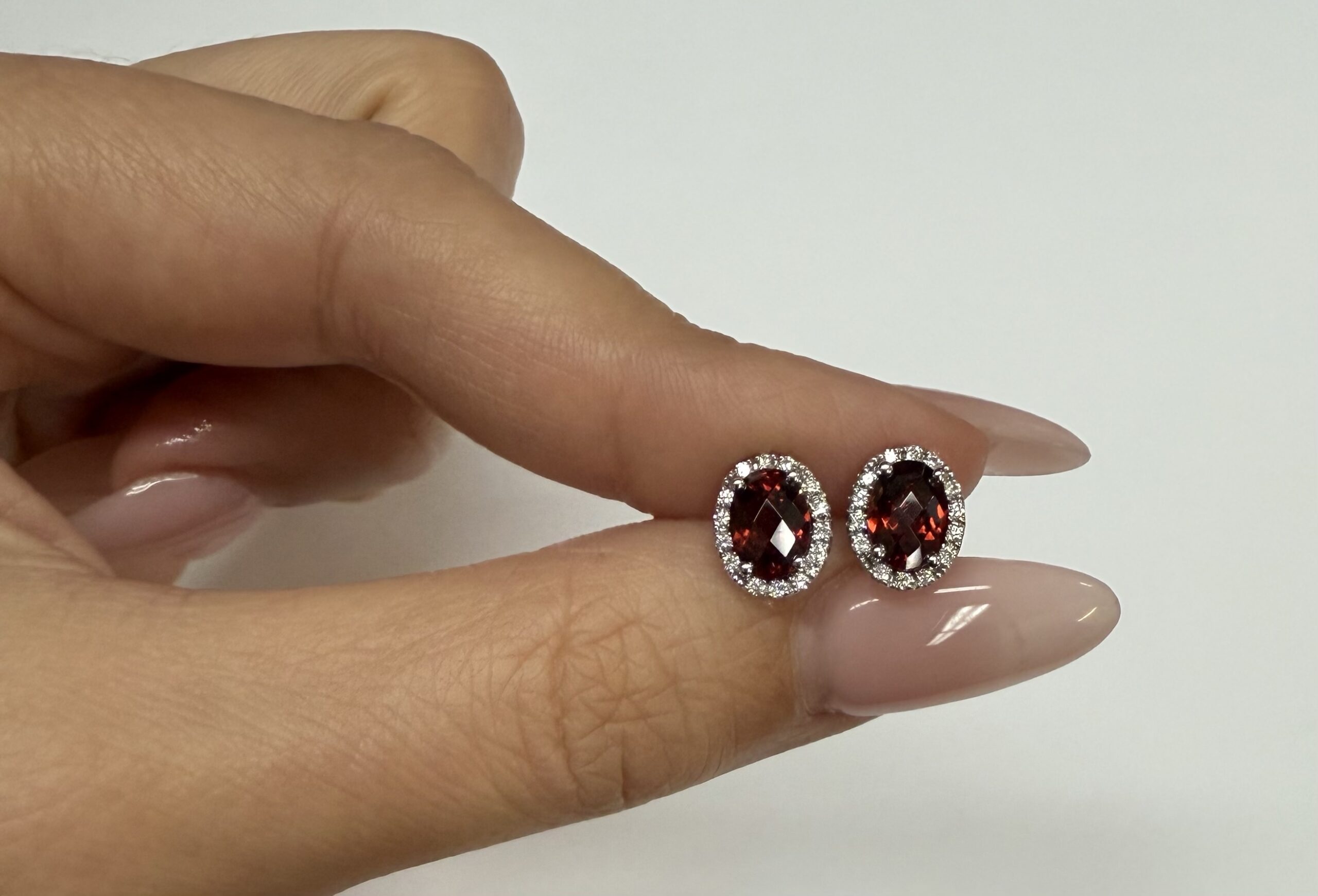 14k White Gold Genuine 2.09 Cttw Garnet & Diamond Halo Stud Earrings - Image 14