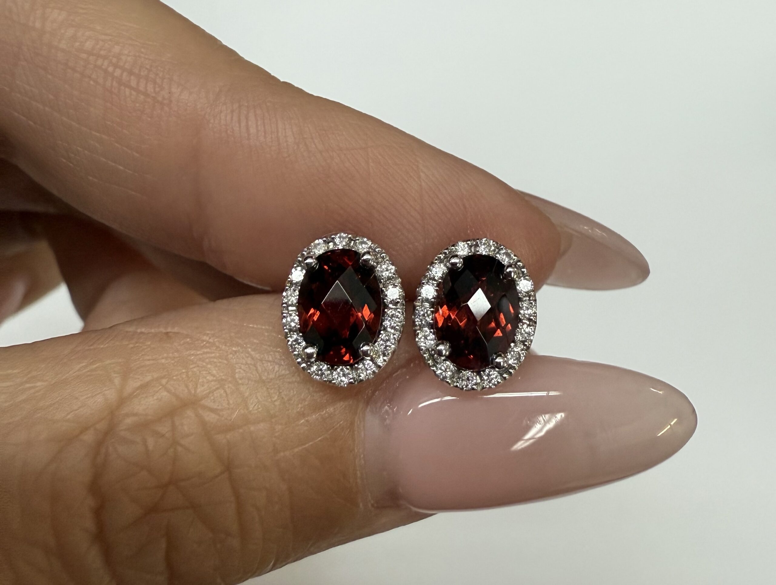 14k White Gold Genuine 2.09 Cttw Garnet & Diamond Halo Stud Earrings - Image 16
