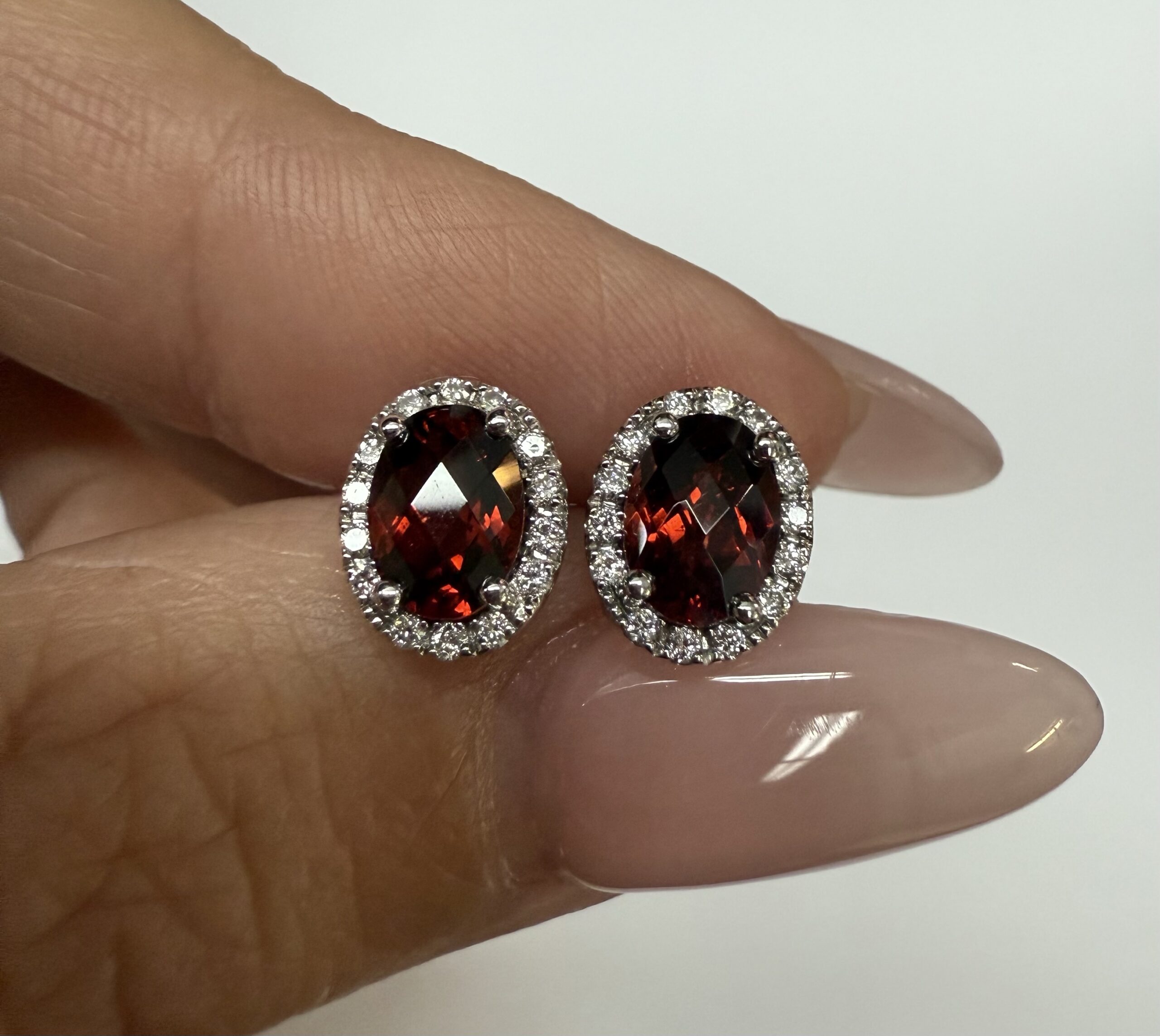 14k White Gold Genuine 2.09 Cttw Garnet & Diamond Halo Stud Earrings - Image 17