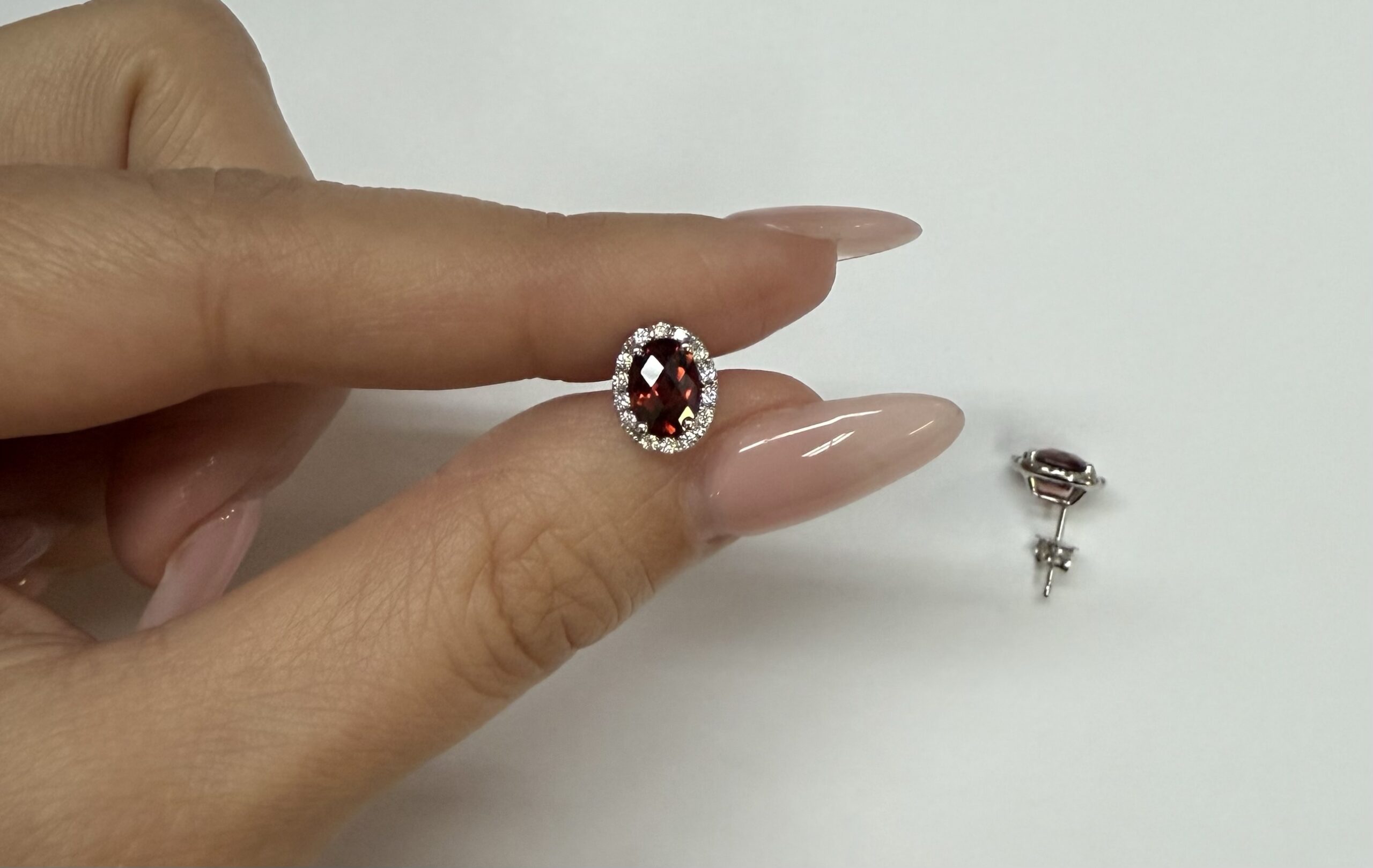 14k White Gold Genuine 2.09 Cttw Garnet & Diamond Halo Stud Earrings - Image 19