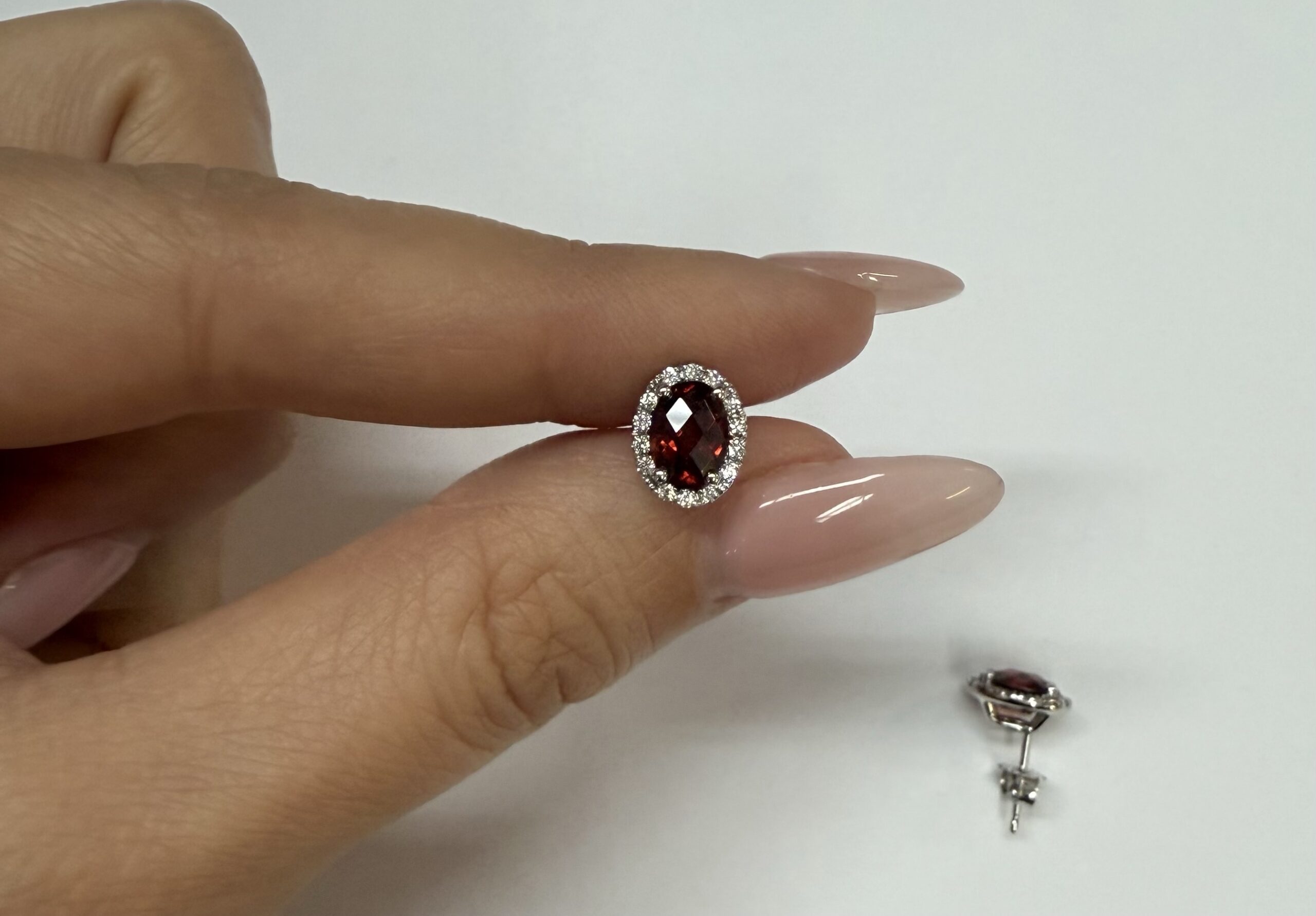 14k White Gold Genuine 2.09 Cttw Garnet & Diamond Halo Stud Earrings - Image 20