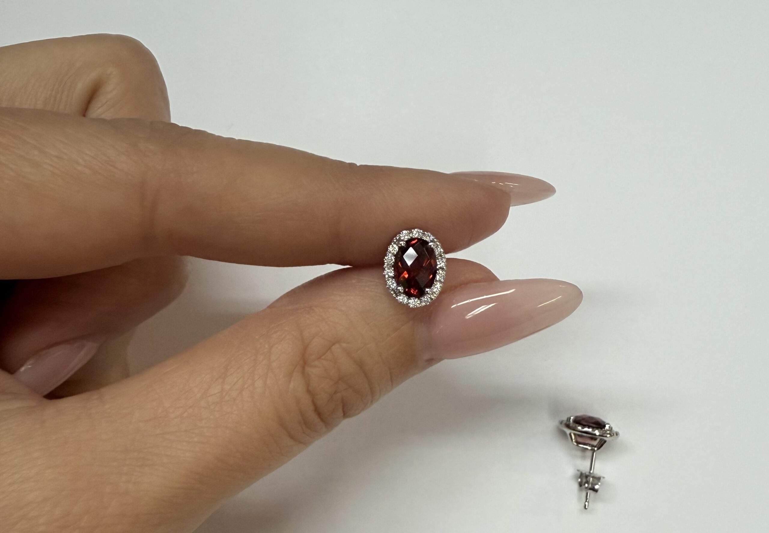 14k White Gold Genuine 2.09 Cttw Garnet & Diamond Halo Stud Earrings - Image 21