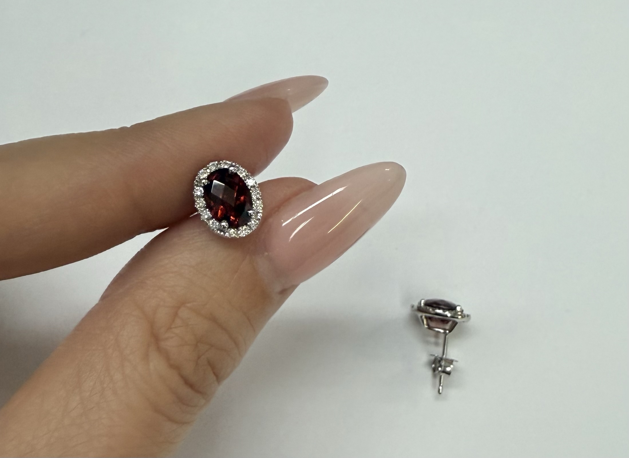 14k White Gold Genuine 2.09 Cttw Garnet & Diamond Halo Stud Earrings - Image 23