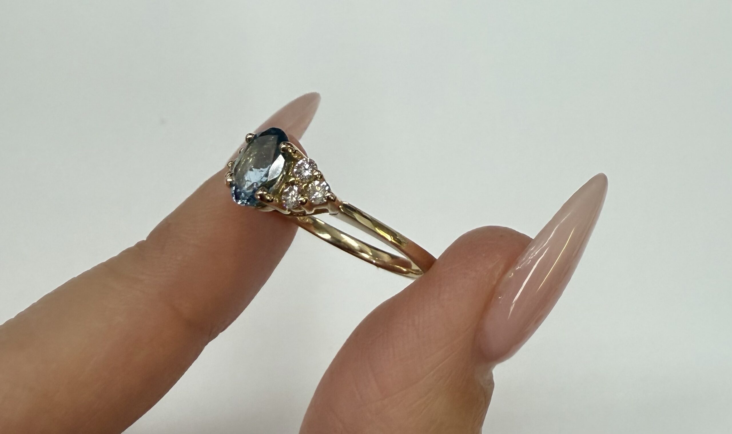 14k Yellow Gold Genuine .79 Cttw Aquamarine & Diamond Ring - Image 7