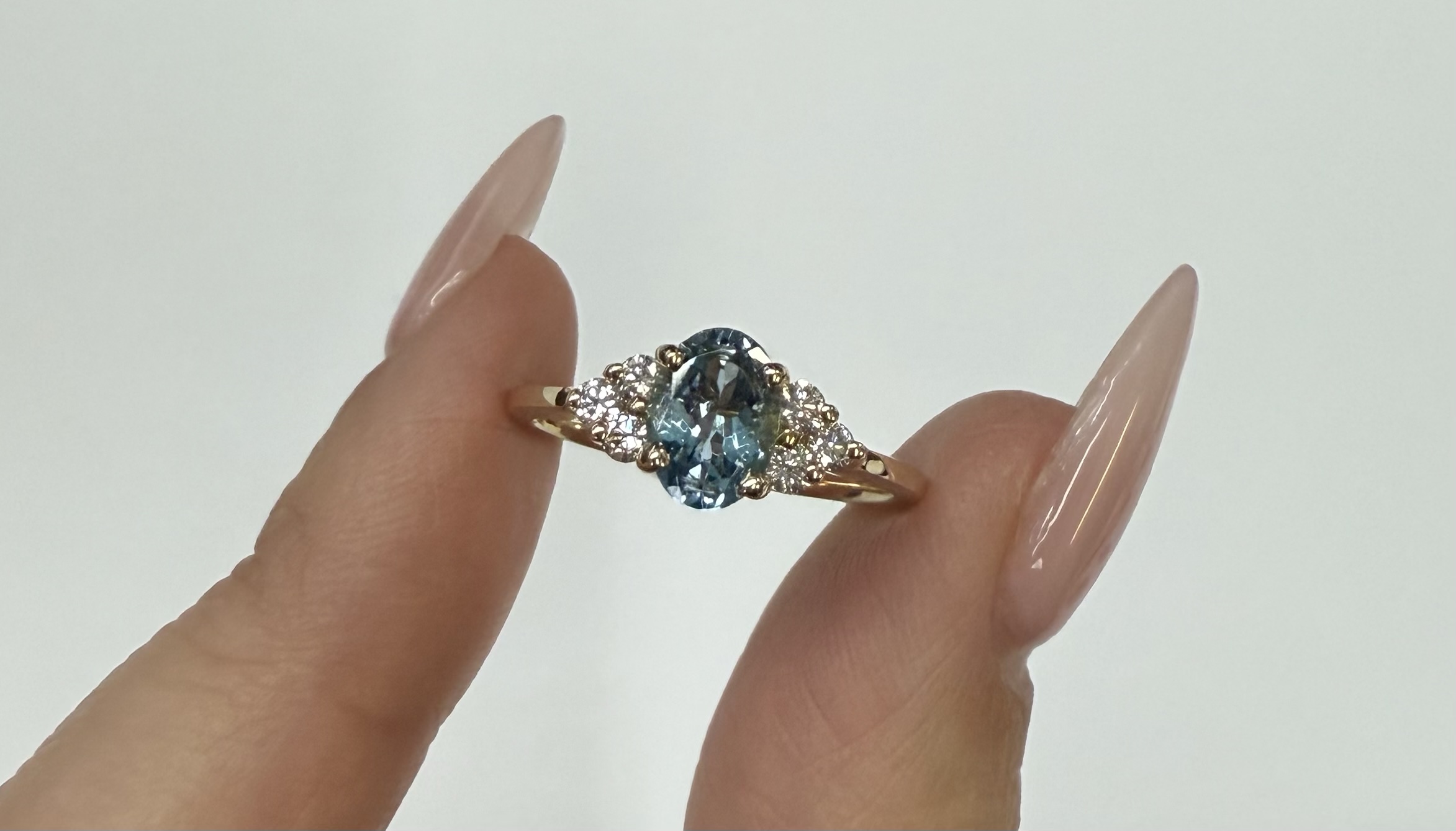 14k Yellow Gold Genuine .79 Cttw Aquamarine & Diamond Ring