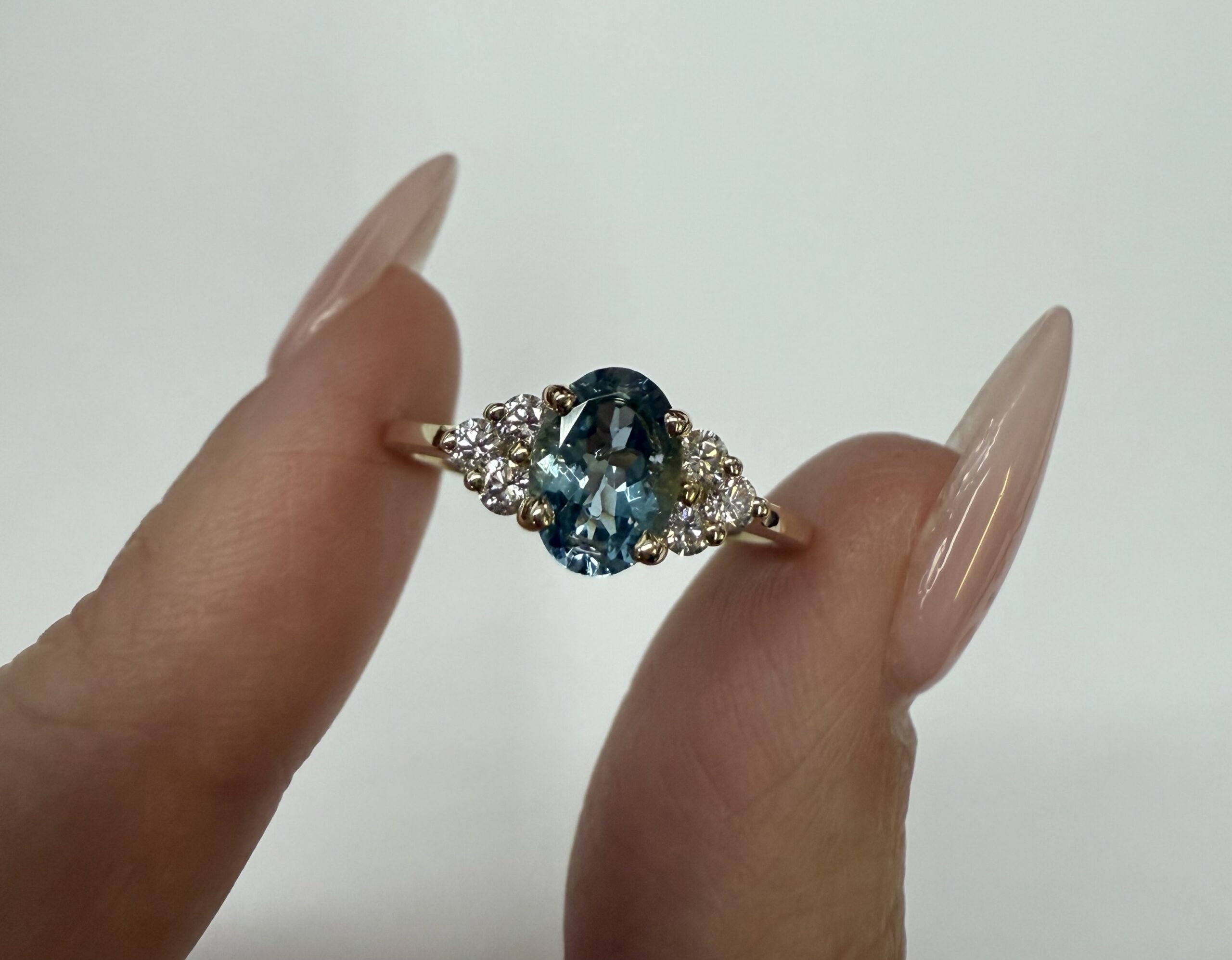 14k Yellow Gold Genuine .79 Cttw Aquamarine & Diamond Ring - Image 3