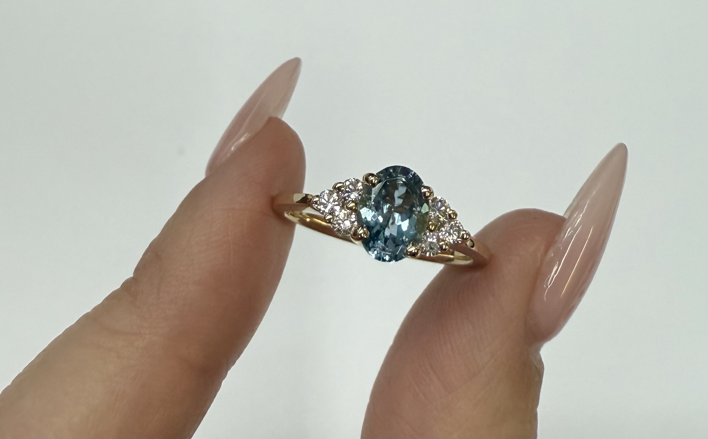 14k Yellow Gold Genuine .79 Cttw Aquamarine & Diamond Ring - Image 9