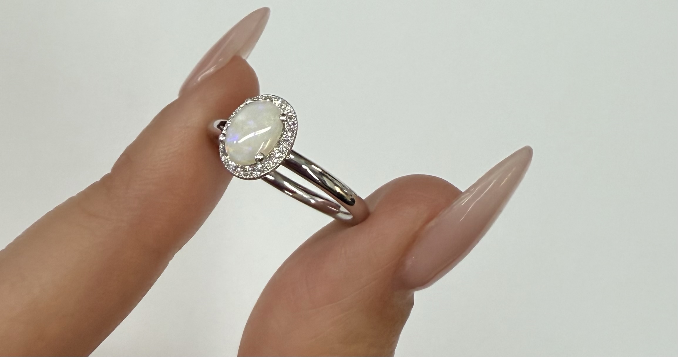 14k White Gold Genuine .47 Cttw Opal & .12 Cttw Genuine Round Brilliant Cut Diamond Halo Ring - Image 5