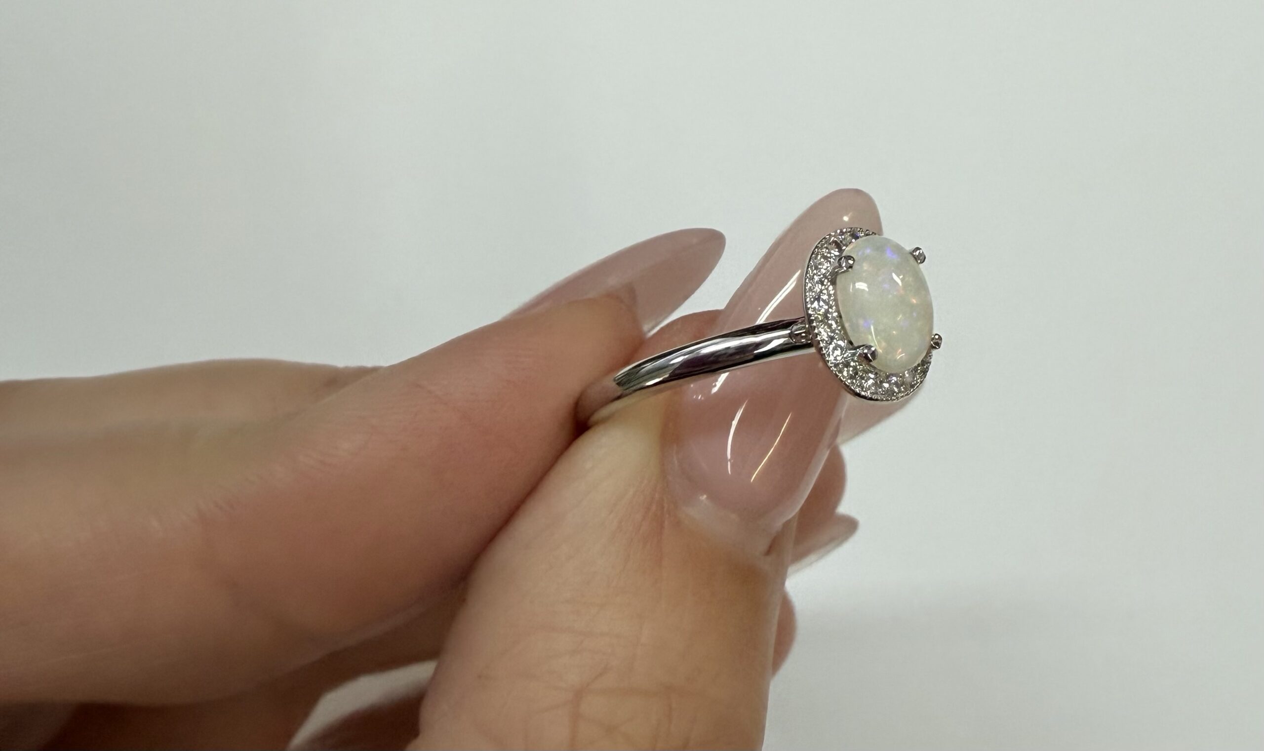 14k White Gold Genuine .47 Cttw Opal & .12 Cttw Genuine Round Brilliant Cut Diamond Halo Ring - Image 10