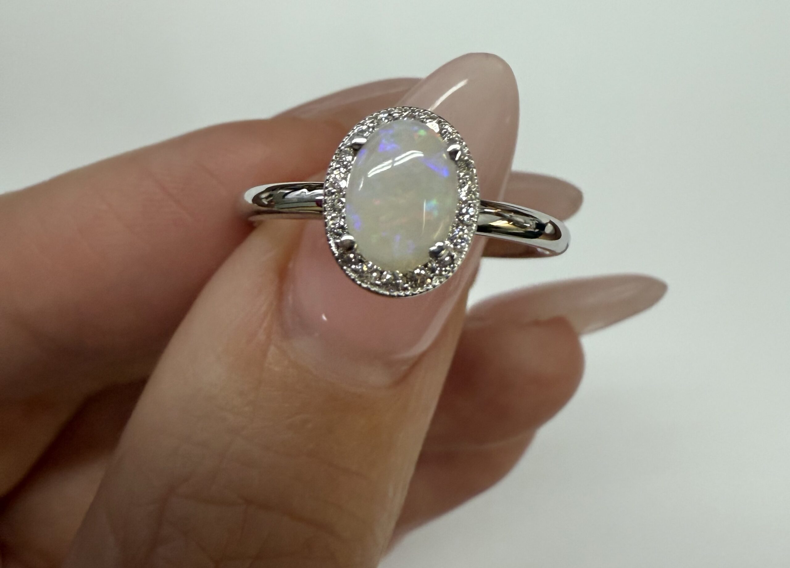 14k White Gold Genuine .47 Cttw Opal & .12 Cttw Genuine Round Brilliant Cut Diamond Halo Ring - Image 16