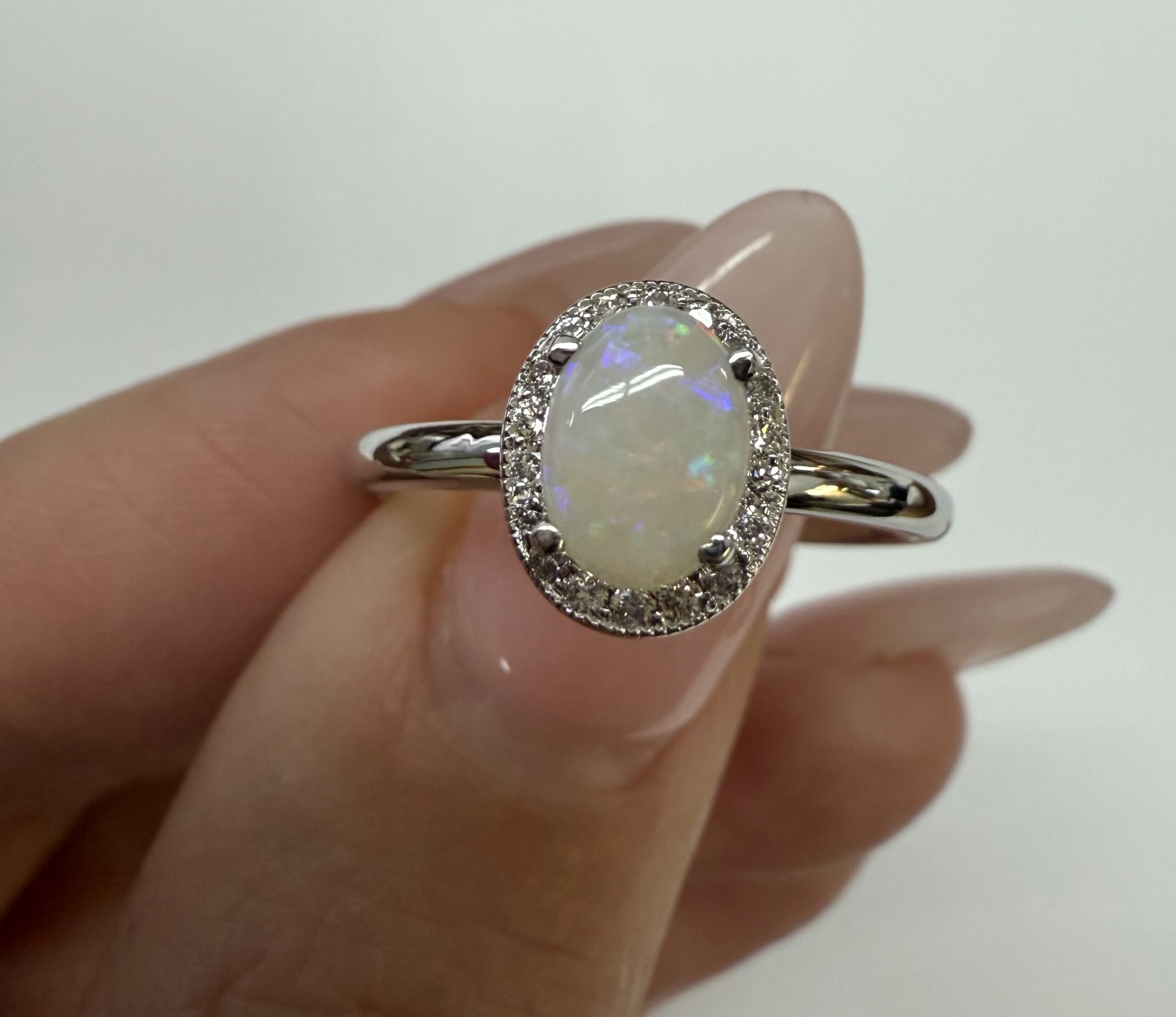 14k White Gold Genuine .47 Cttw Opal & .12 Cttw Genuine Round Brilliant Cut Diamond Halo Ring - Image 17