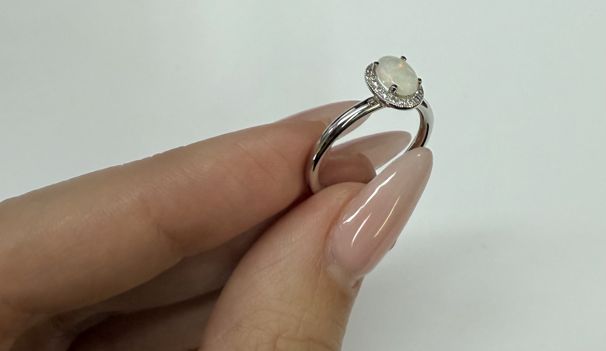 14k White Gold Genuine .47 Cttw Opal & .12 Cttw Genuine Round Brilliant Cut Diamond Halo Ring - Image 21