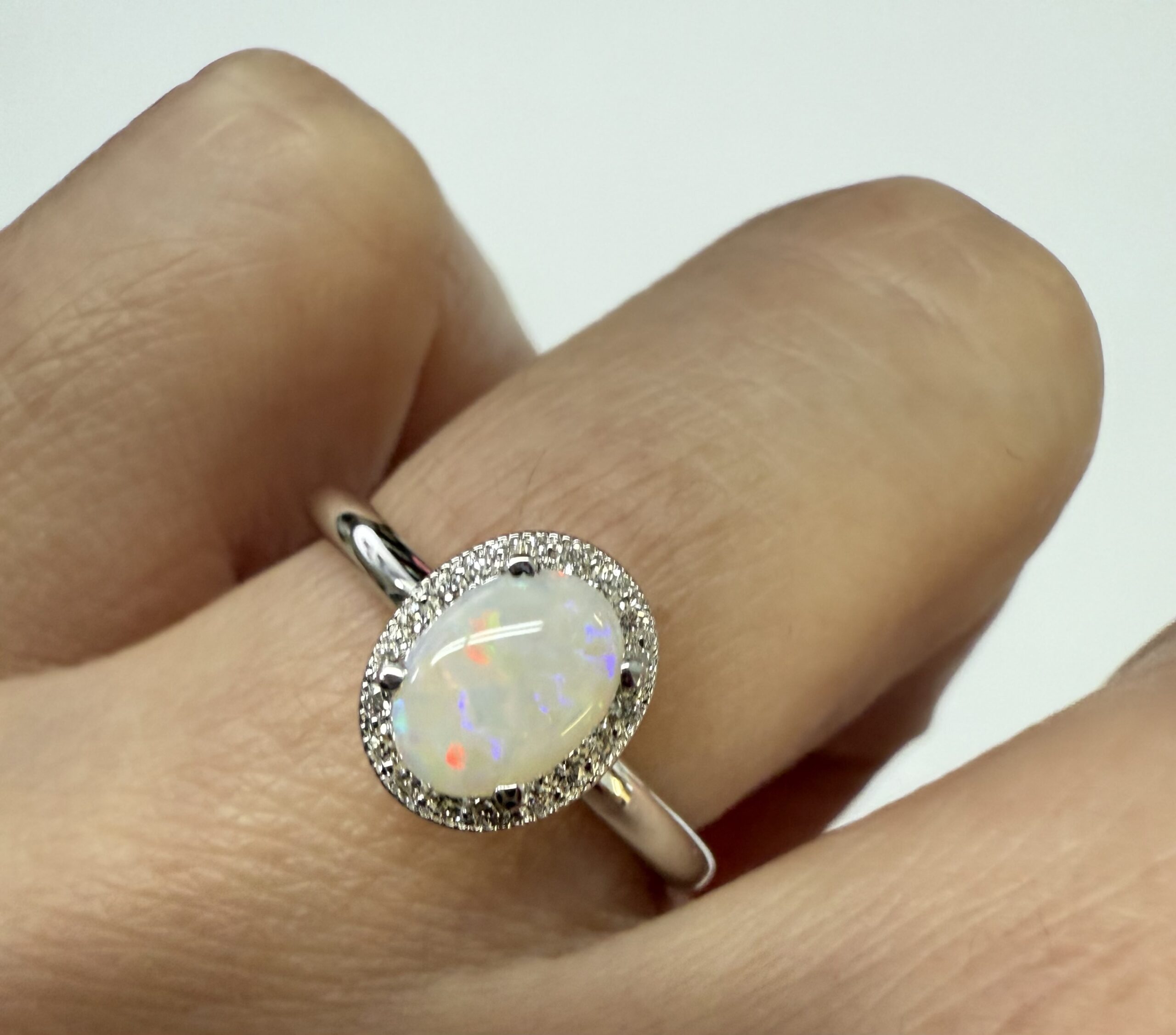 14k White Gold Genuine .47 Cttw Opal & .12 Cttw Genuine Round Brilliant Cut Diamond Halo Ring - Image 25