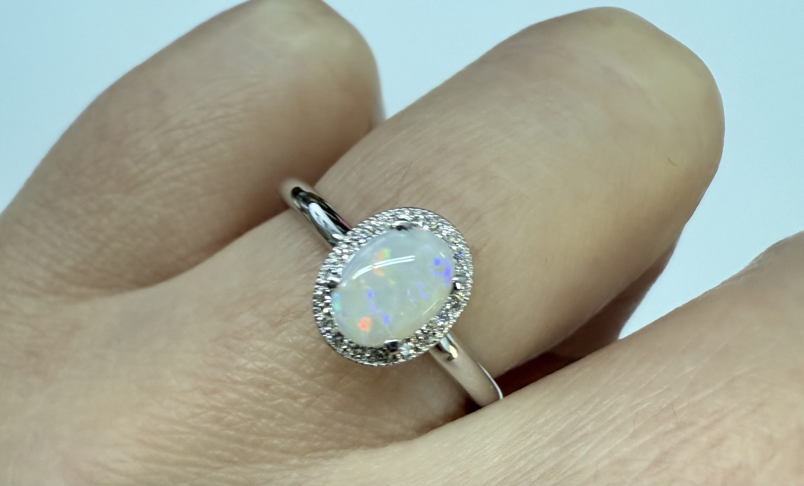 14k White Gold Genuine .47 Cttw Opal & .12 Cttw Genuine Round Brilliant Cut Diamond Halo Ring - Image 28