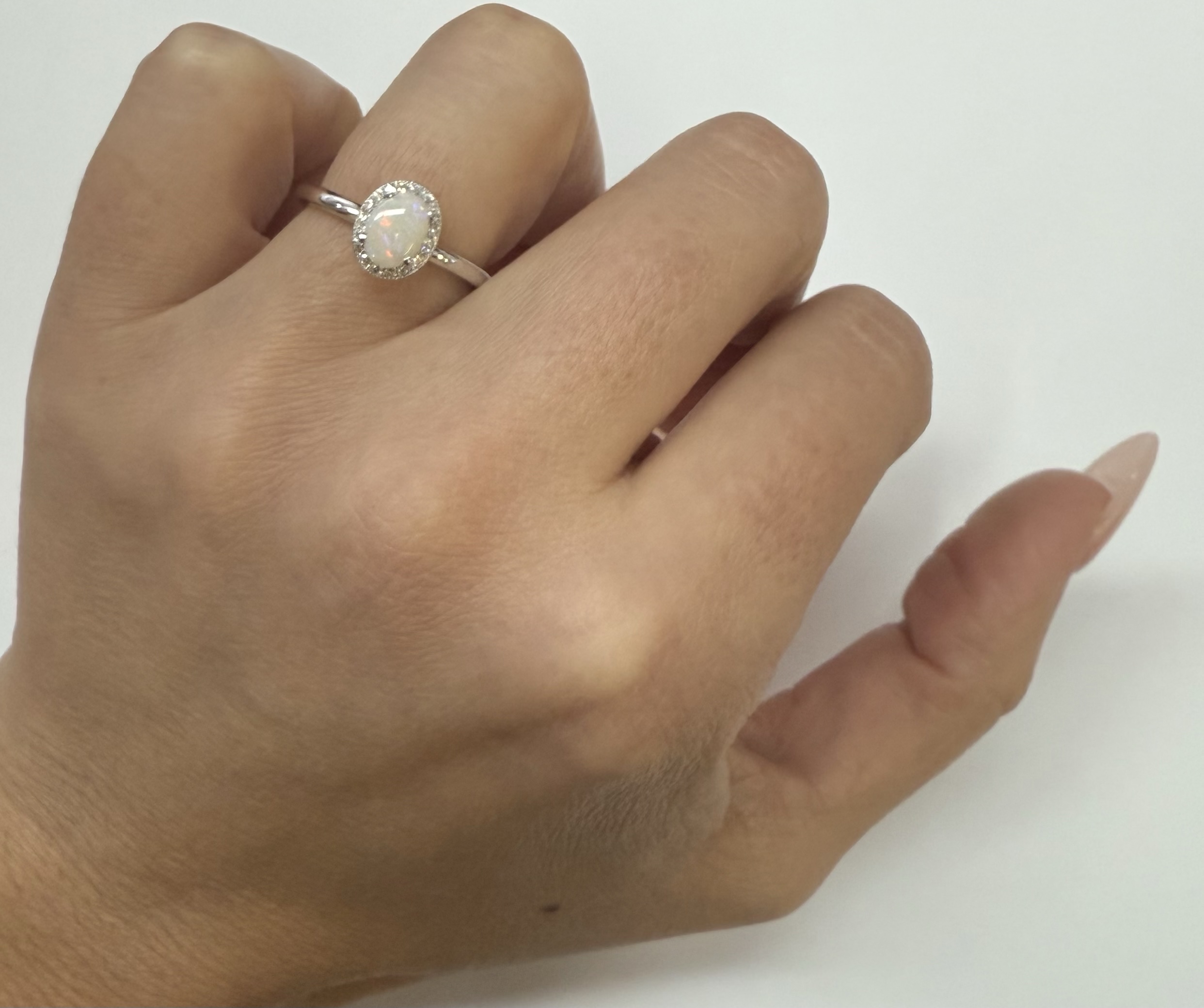 14k White Gold Genuine .47 Cttw Opal & .12 Cttw Genuine Round Brilliant Cut Diamond Halo Ring - Image 29