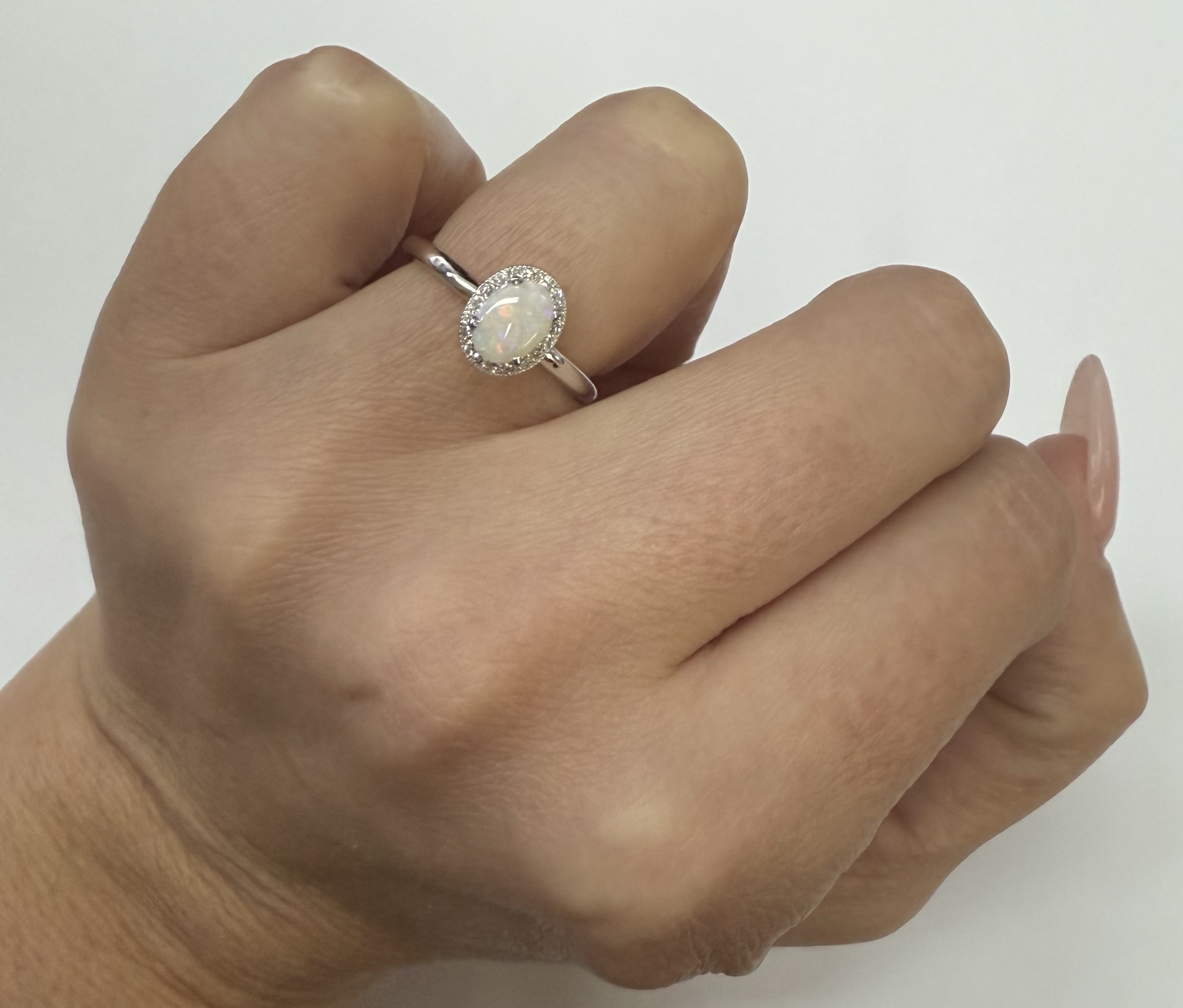 14k White Gold Genuine .47 Cttw Opal & .12 Cttw Genuine Round Brilliant Cut Diamond Halo Ring - Image 35