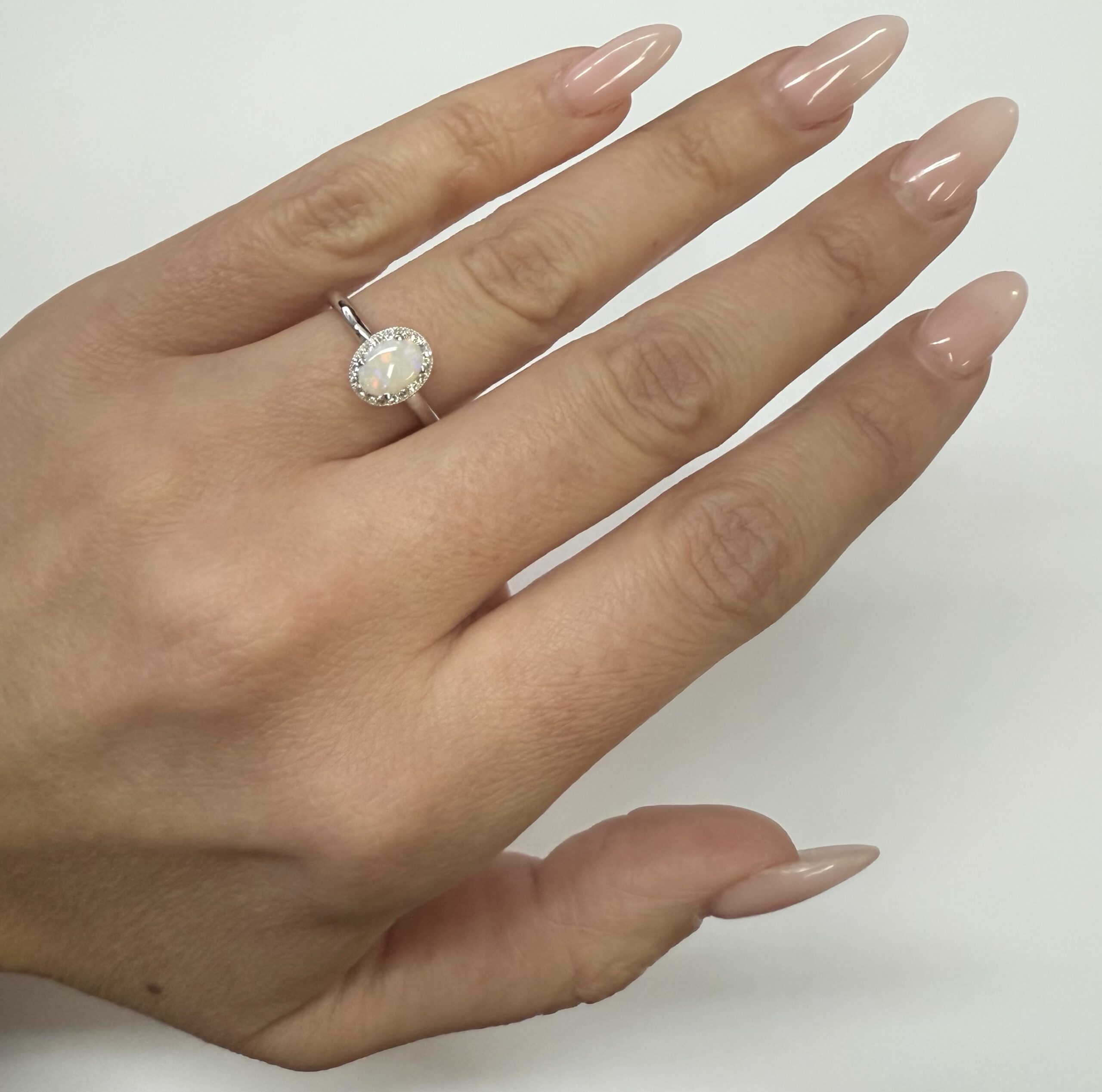 14k White Gold Genuine .47 Cttw Opal & .12 Cttw Genuine Round Brilliant Cut Diamond Halo Ring - Image 39