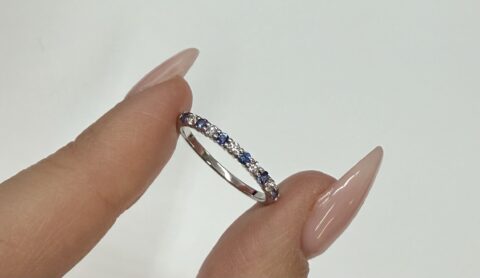 14k White Gold Genuine .20 Cttw Sapphire & .13 Cttw Diamond Band