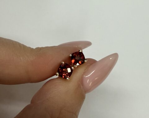 14k Yellow Gold 5 MM Cushion Shaped Garnet Stud Earrings