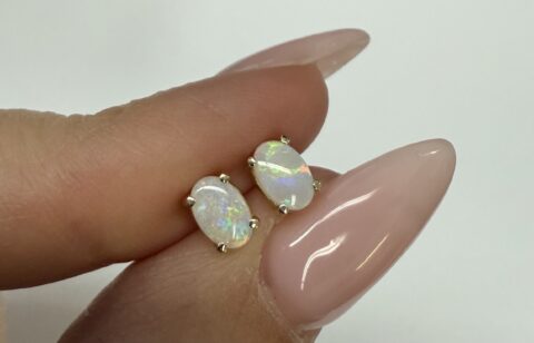 14k Yellow Gold .45 Cttw Opal Stud Earrings