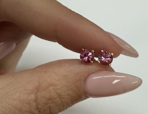 14k Yellow Gold 5 MM Genuine Pink Tourmaline Stud Earrings