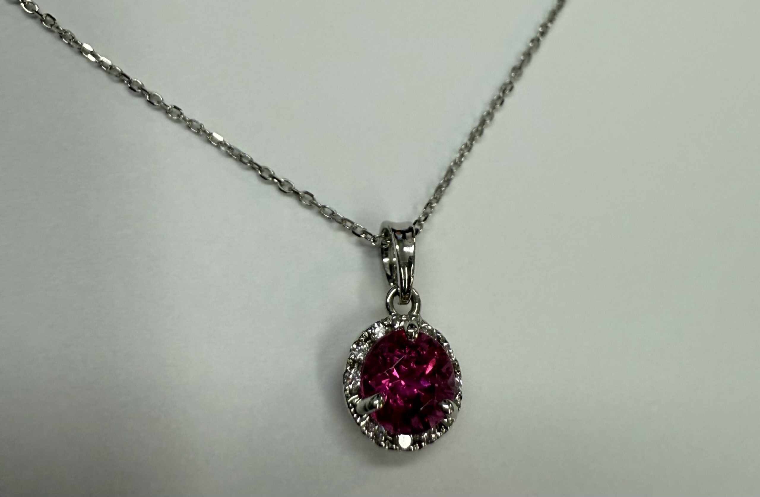 14k White Gold Genuine 1.20 Carat Pink Tourmaline & Diamond Halo Pendant - Image 57
