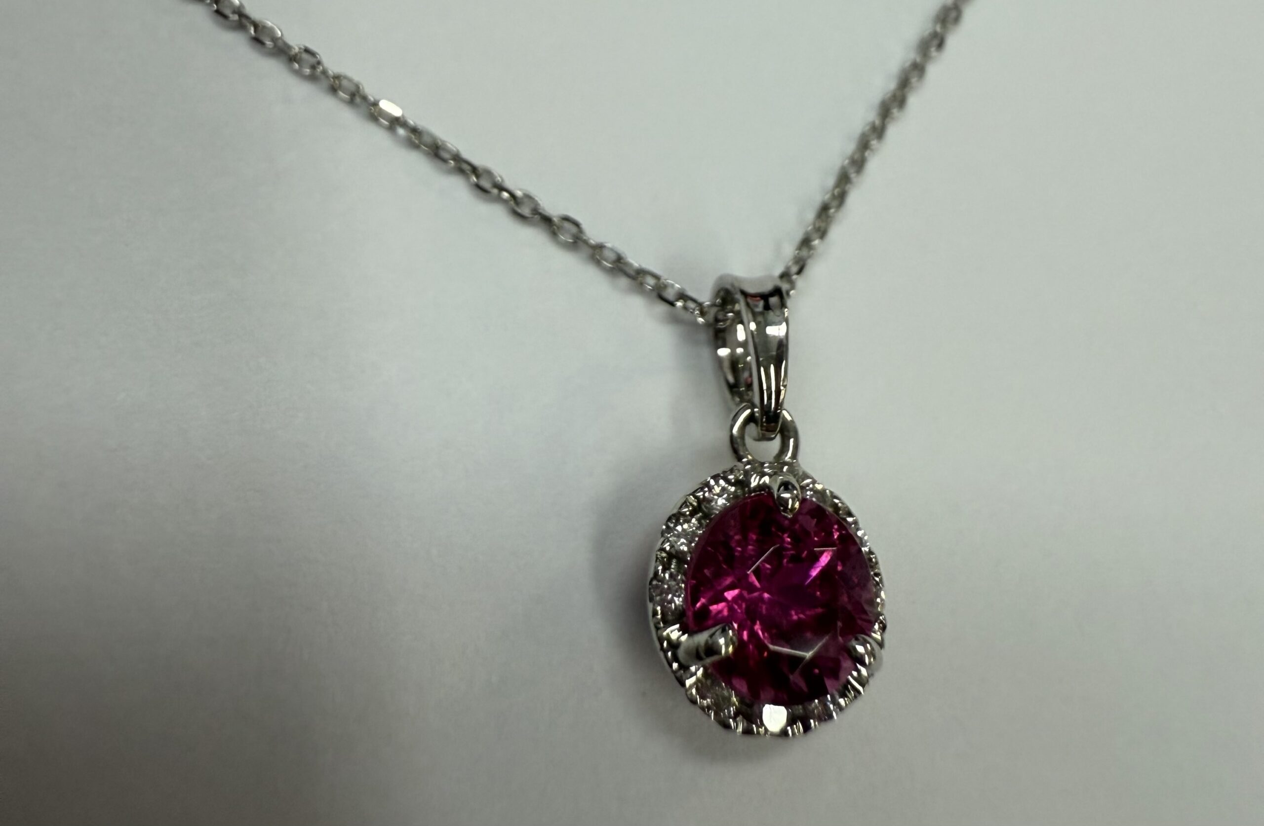 14k White Gold Genuine 1.20 Carat Pink Tourmaline & Diamond Halo Pendant - Image 56