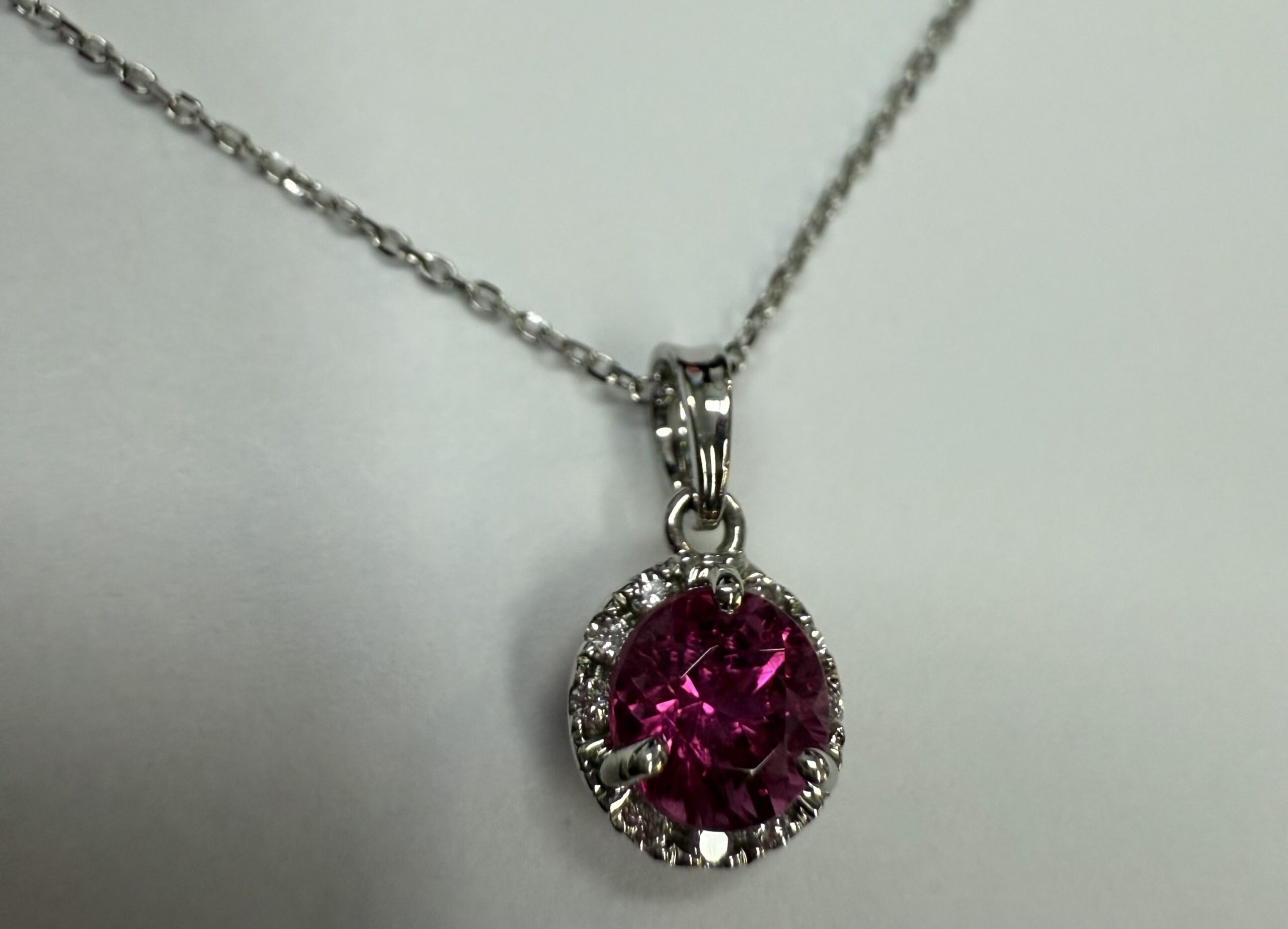 14k White Gold Genuine 1.20 Carat Pink Tourmaline & Diamond Halo Pendant - Image 55