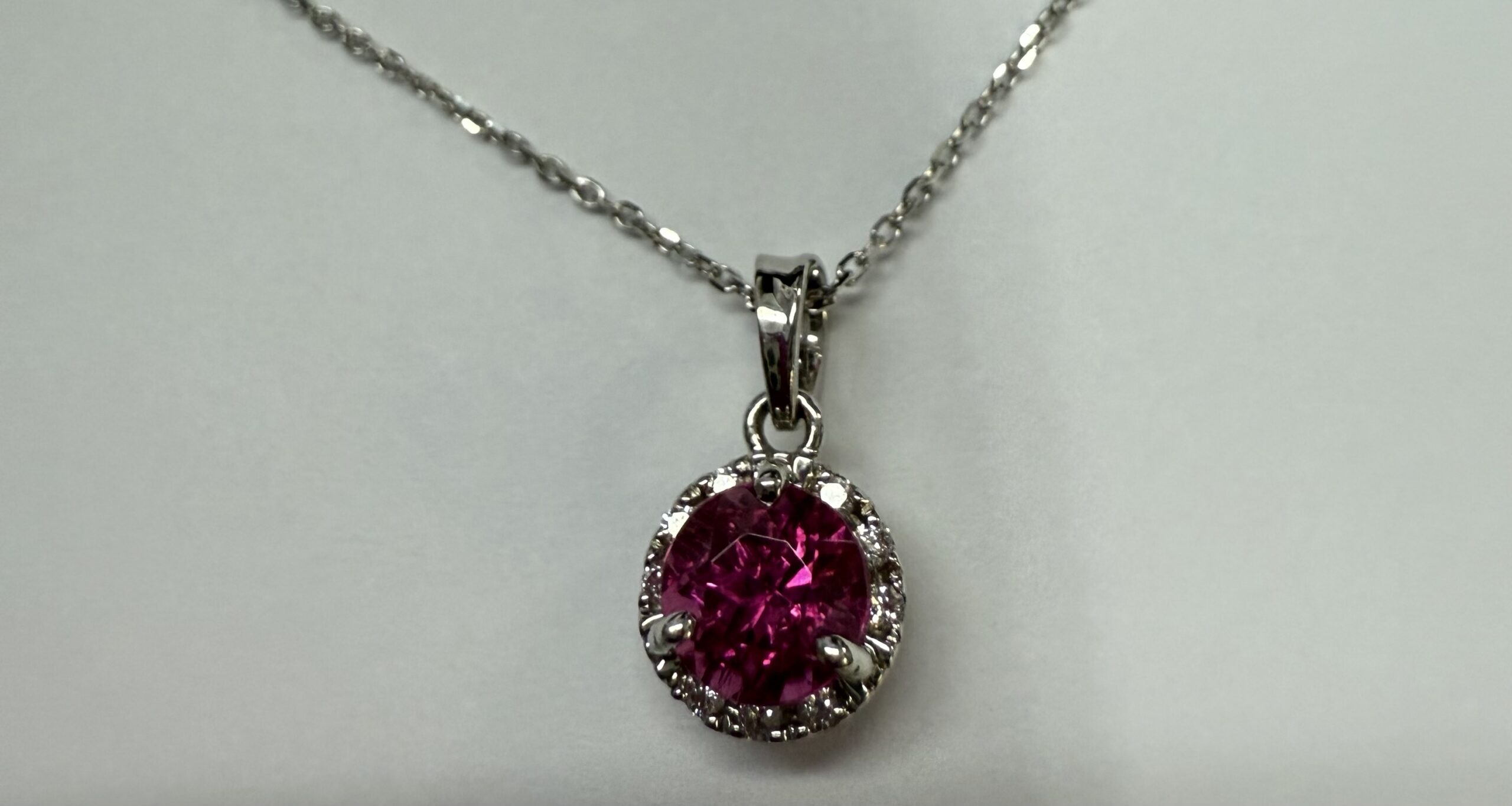 14k White Gold Genuine 1.20 Carat Pink Tourmaline & Diamond Halo Pendant - Image 54