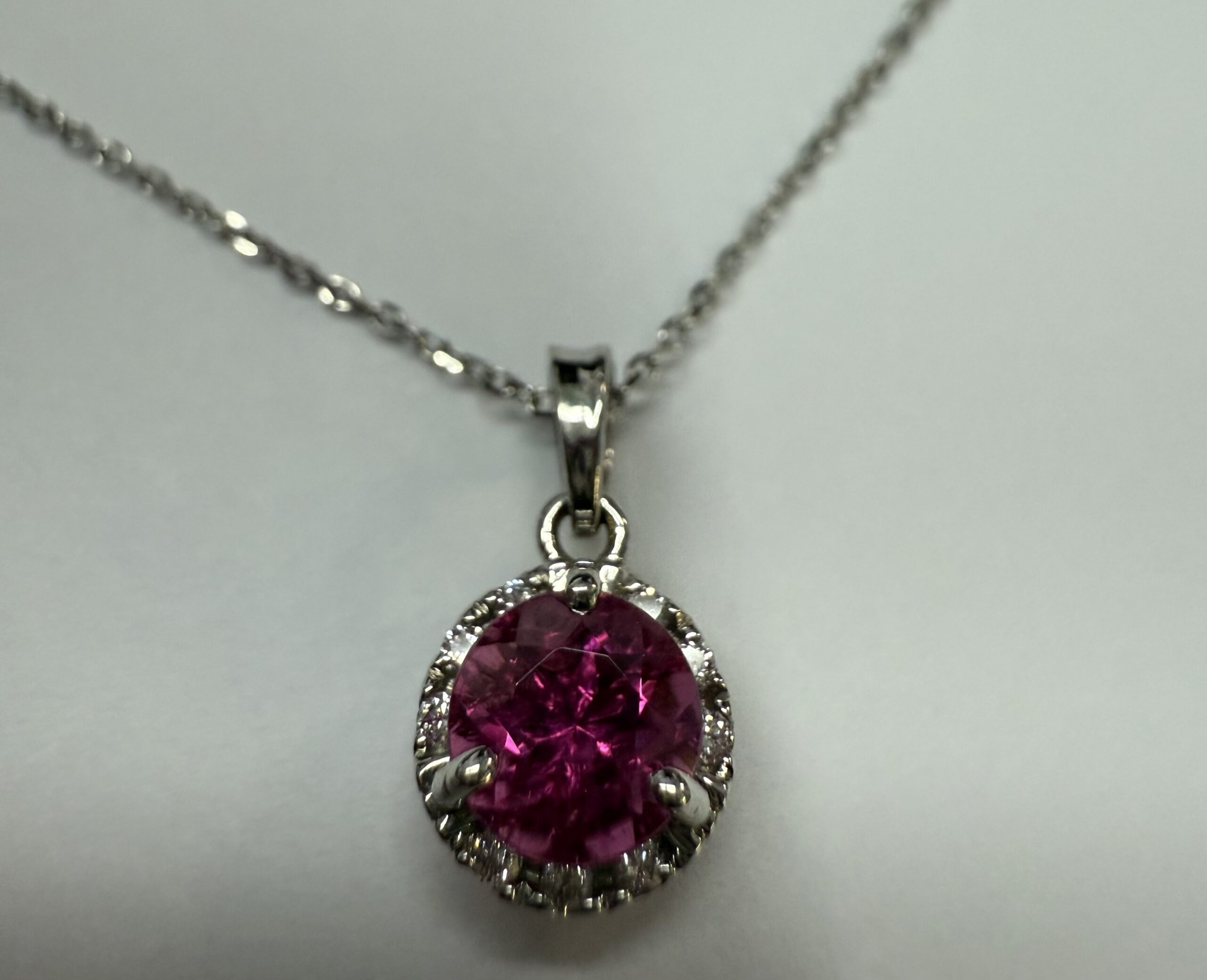 14k White Gold Genuine 1.20 Carat Pink Tourmaline & Diamond Halo Pendant - Image 46