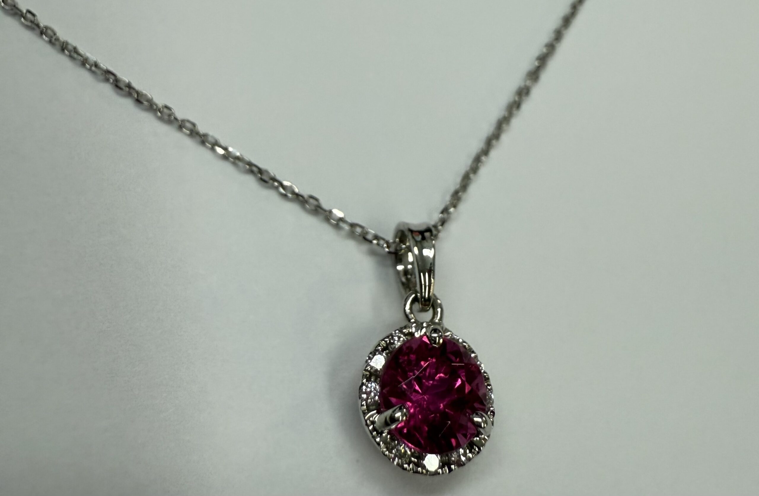 14k White Gold Genuine 1.20 Carat Pink Tourmaline & Diamond Halo Pendant - Image 48