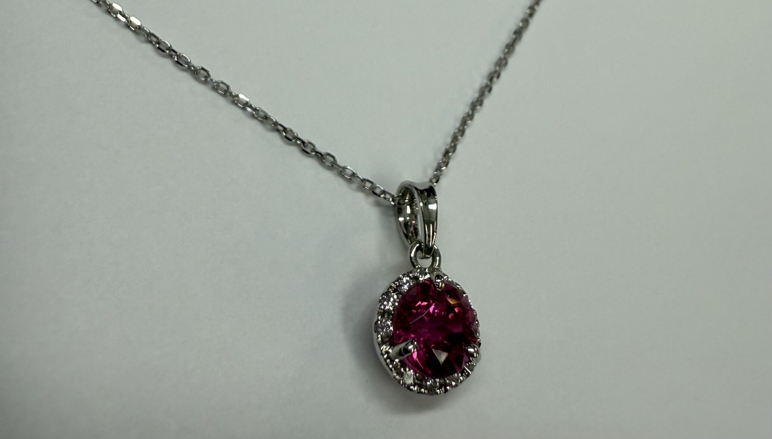 14k White Gold Genuine 1.20 Carat Pink Tourmaline & Diamond Halo Pendant - Image 47