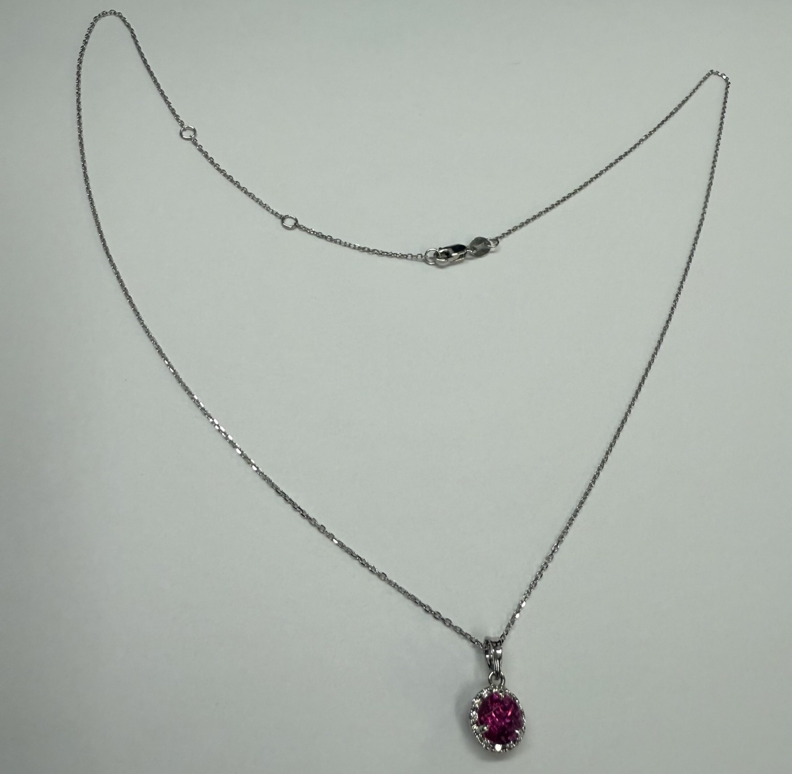 14k White Gold Genuine 1.20 Carat Pink Tourmaline & Diamond Halo Pendant - Image 45