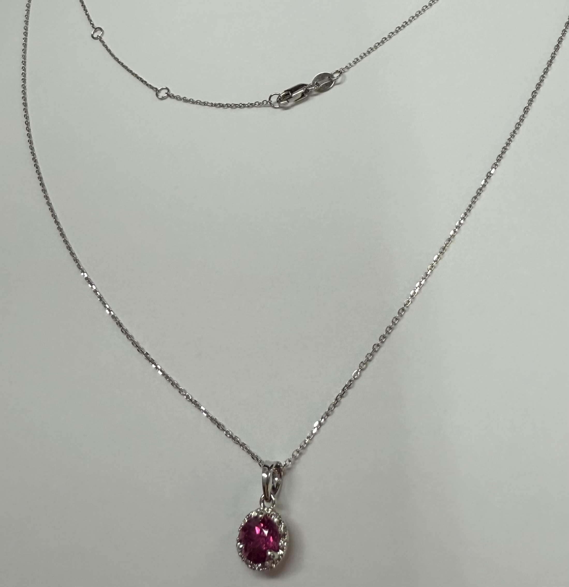 14k White Gold Genuine 1.20 Carat Pink Tourmaline & Diamond Halo Pendant - Image 43