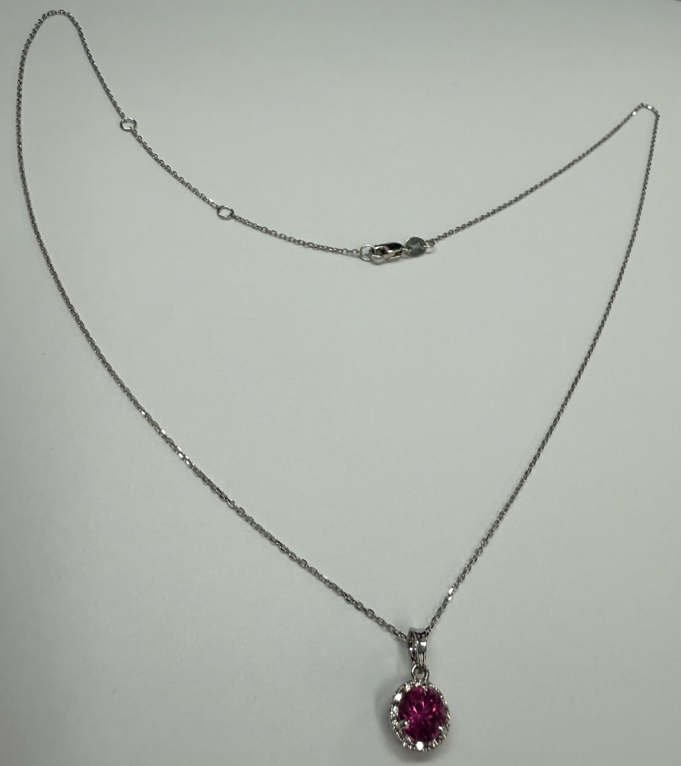 14k White Gold Genuine 1.20 Carat Pink Tourmaline & Diamond Halo Pendant - Image 38